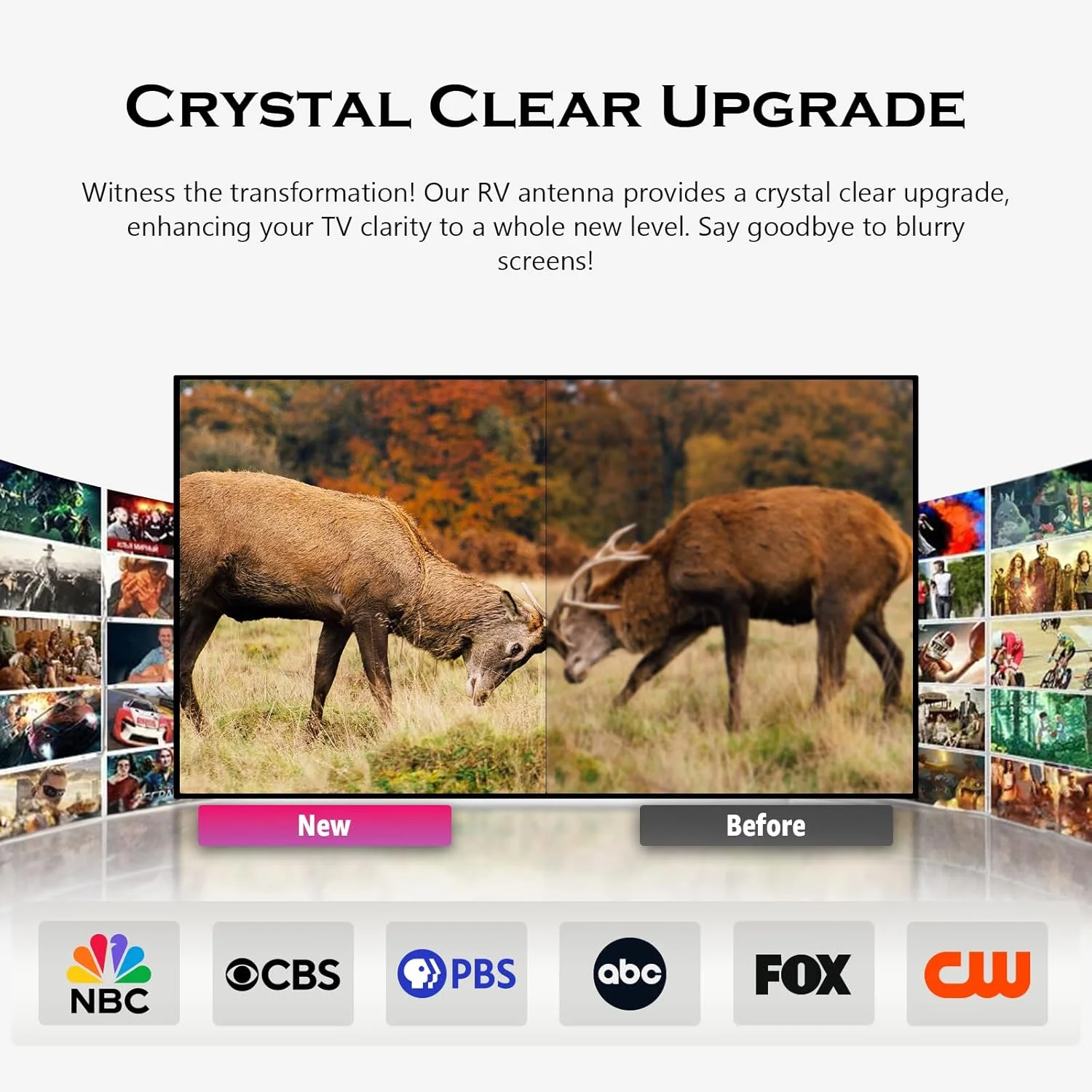 آنتن تلویزیون RV بیگفیکسو، نصب روی سقف - آنتن دیجیتال HD تقویت شده برای کمپر، تریلر، کامیون، کاروان، قایق - کابل کواکسیال HDTV 32.8FT (سفید)