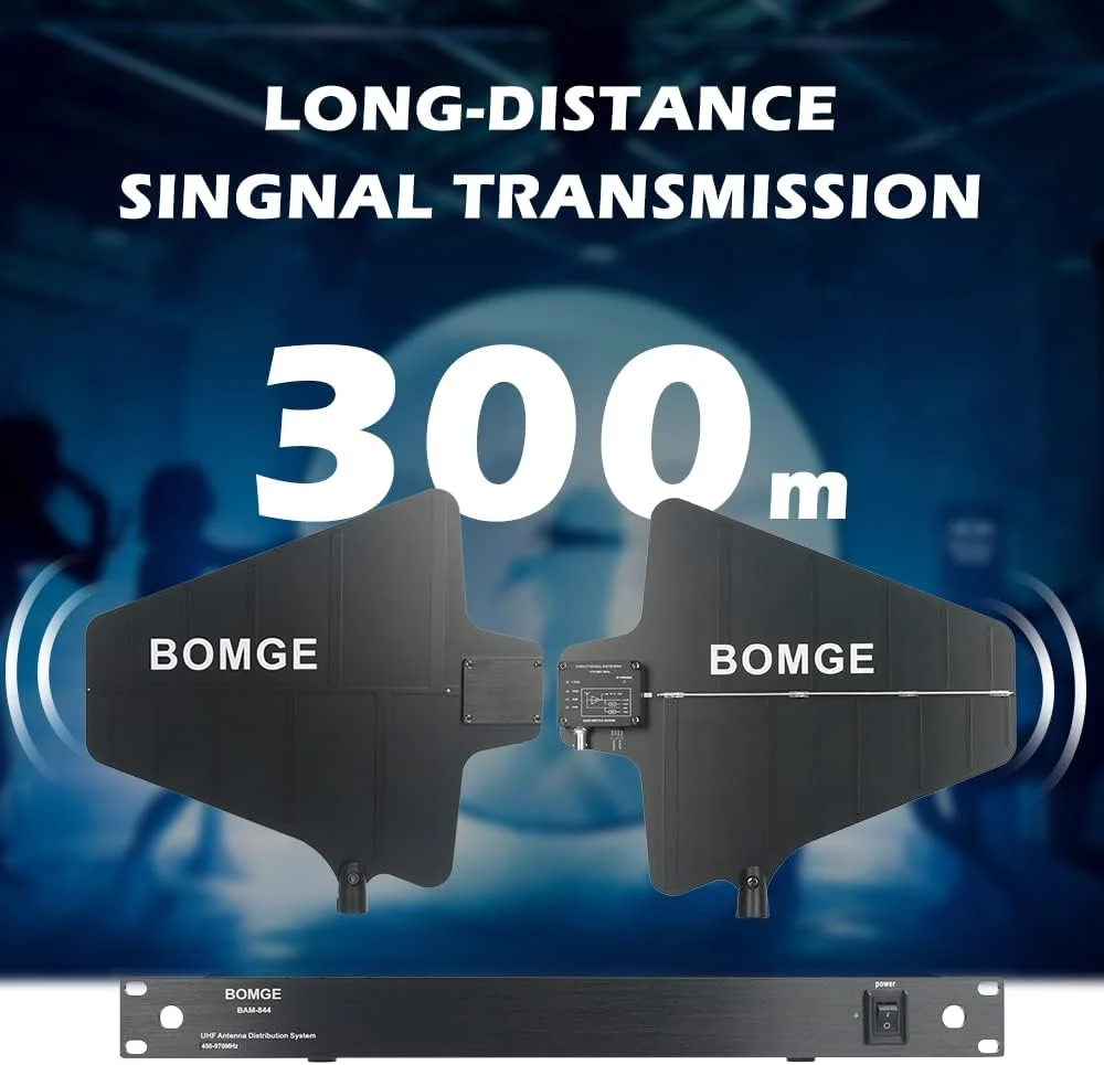 سیستم توزیع آنتن بی‌سیم UHF BOMGE، آنتن‌های جهت‌دار فعال، 8 خروجی + 2 پورت Cascade، برد بلند 988 فوت، برای اجرای صحنه‌ای، عروسی، پخش در فضای باز
