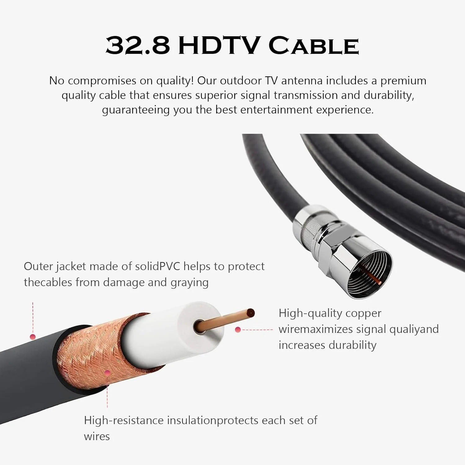 آنتن تلویزیون بیرونی Bigefeixu - آنتن تلویزیون دیجیتال HD بیرونی، آنتن تلویزیون هوشمند دوربرد، پشتیبانی از 4K 1080p HD تلویزیون هوشمند VHF UHF، مناسب برای اتاق زیر شیروانی یا فضای باز، مقاوم در برابر آب و هوا، کابل 10 متری (مشکی)