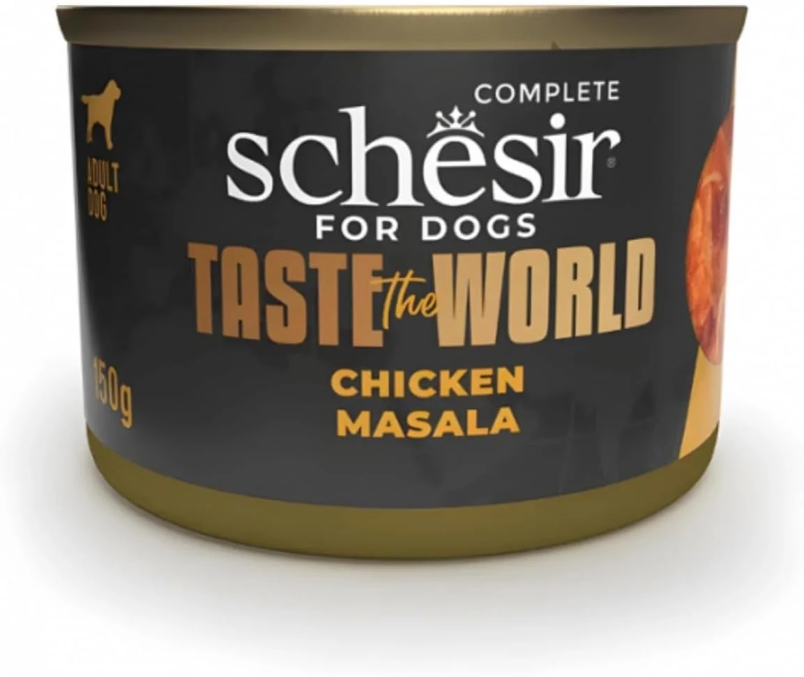 غذای مرطوب کامل سگ شسیر طعم دنیا با طعم مرغ ماسالا 150 گرم