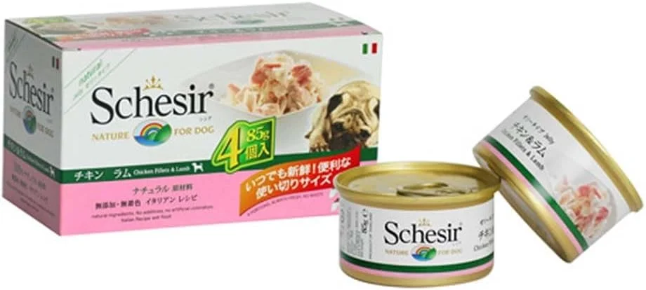 پک چندتایی سگ شسیر فیله مرغ با گوشت بره، غذای مرطوب در ژله برای سگ ها 4X85G