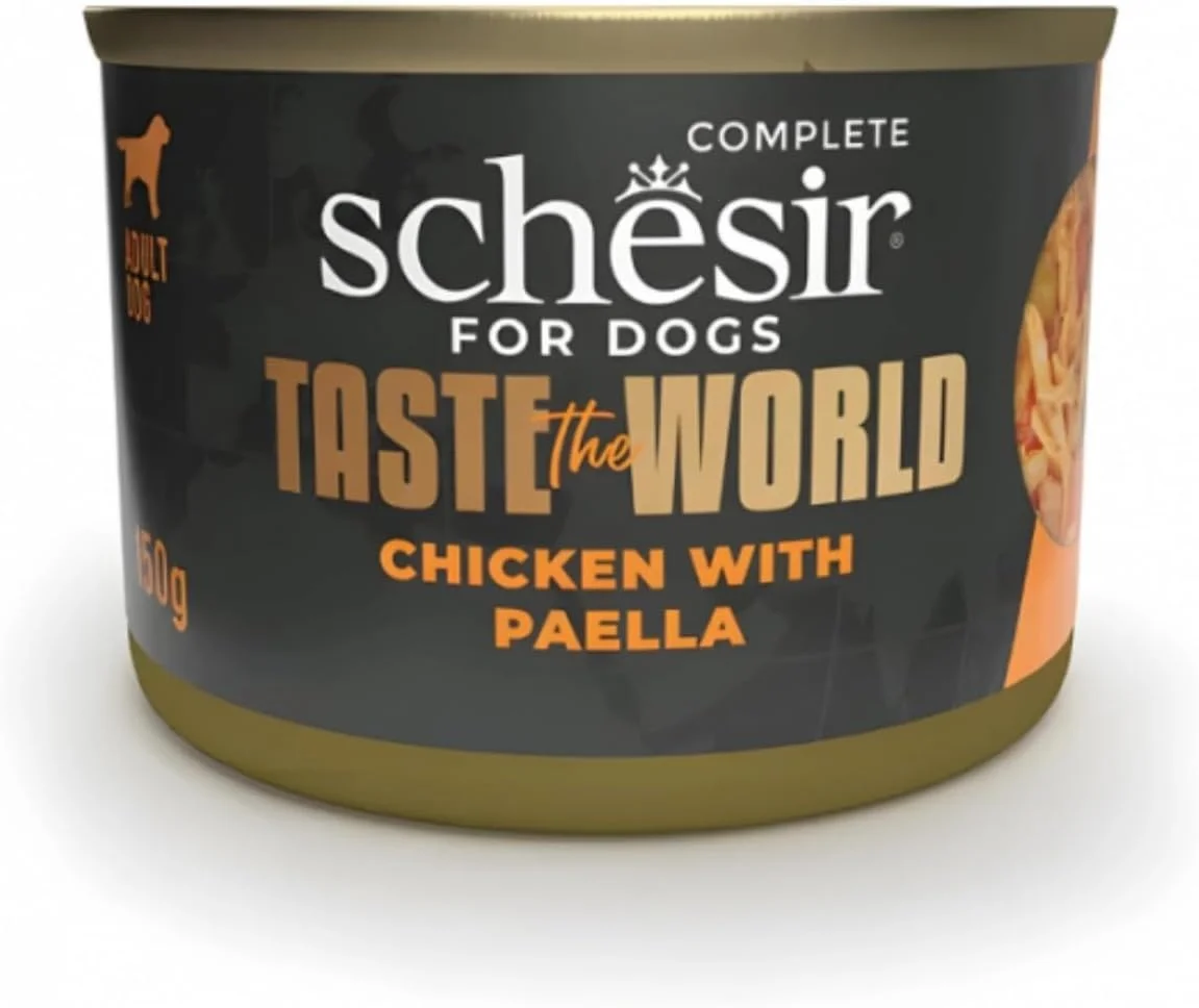 غذای مرطوب کامل سگ شسیر طعم دنیا با طعم مرغ و پائلا 150 گرمی