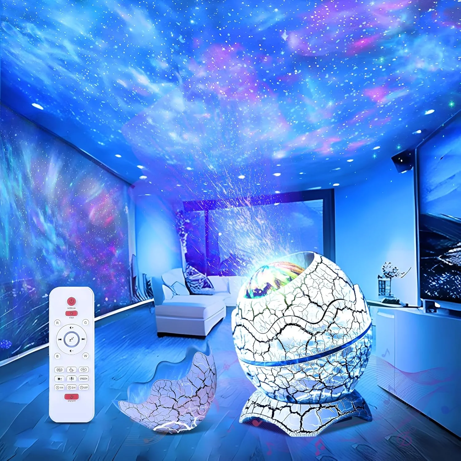پروژکتور کهکشانی تخم دایناسور با اسپیکر بلوتوث و نویز سفید - پروژکتور سحابی نور شب پرستاره برای اتاق خواب کودکان و بزرگسالان، دکوراسیون منزل، آرامش و کمک به خواب پروژکتور کهکشانی تخم دایناسور با اسپیکر بلوتوث و نویز سفید - پروژکتور سحابی نور شب پرستاره برای اتاق خواب کودکان و بزرگسالان، دکوراسیون منزل، آرامش و کمک به خواب