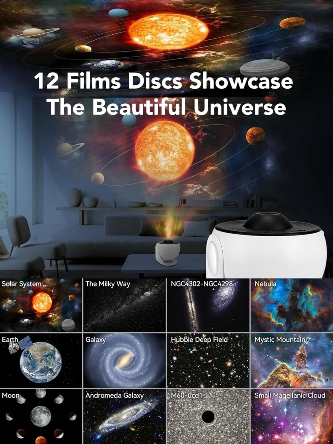 پروژکتور ستاره ای تزئینی، چراغ خواب کهکشانی برای اتاق خواب کودکان، پروژکتور کهکشان 12 در 1، پروژکتور آسمان نمای جهان برای سقف - 12 فیلم، آسمان شب 4K، چرخش بدون صدا، دکوراسیون منزل، چراغ کنار تخت پروژکتور ستاره ای تزئینی، چراغ خواب کهکشانی برای اتاق خواب کودکان، پروژکتور کهکشان 12 در 1، پروژکتور آسمان نمای جهان برای سقف - 12 فیلم، آسمان شب 4K، چرخش بدون صدا، دکوراسیون منزل، چراغ کنار تخت