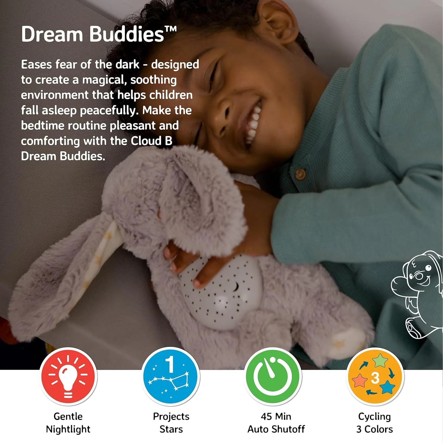 Cloud b Dream Buddies Benny the Bunny - چراغ خواب مینی آرامش بخش کودک که بچه ها عاشقش هستند | کمک خواب پروژکتور ستاره ای با چراغ های ملایم و خاموش شدن خودکار | اسباب بازی های ضروری نوزاد