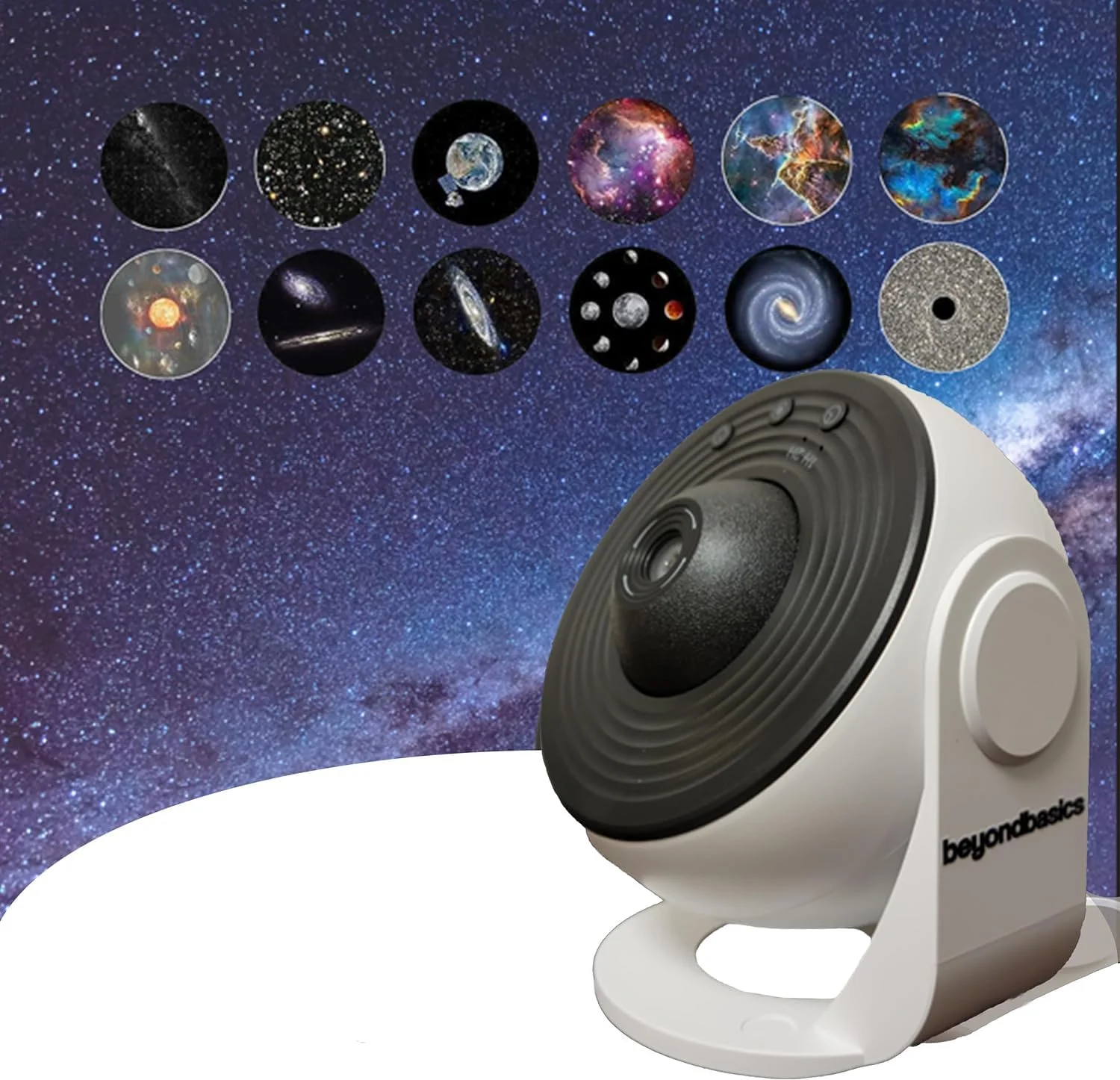چراغ پروژکتور کهکشان Beyond Basics - قابل تنظیم 360 درجه، 12 دیسک قابل تعویض 4K - آسماننمای خانگی - پروژکتور LED زیبا - پروژکتور ستارهای، هدیه تولد ایدهآل - ارائه سیاره برای کودکان چراغ پروژکتور کهکشان Beyond Basics - قابل تنظیم 360 درجه، 12 دیسک قابل تعویض 4K - آسماننمای خانگی - پروژکتور LED زیبا - پروژکتور ستارهای، هدیه تولد ایدهآل - ارائه سیاره برای کودکان
