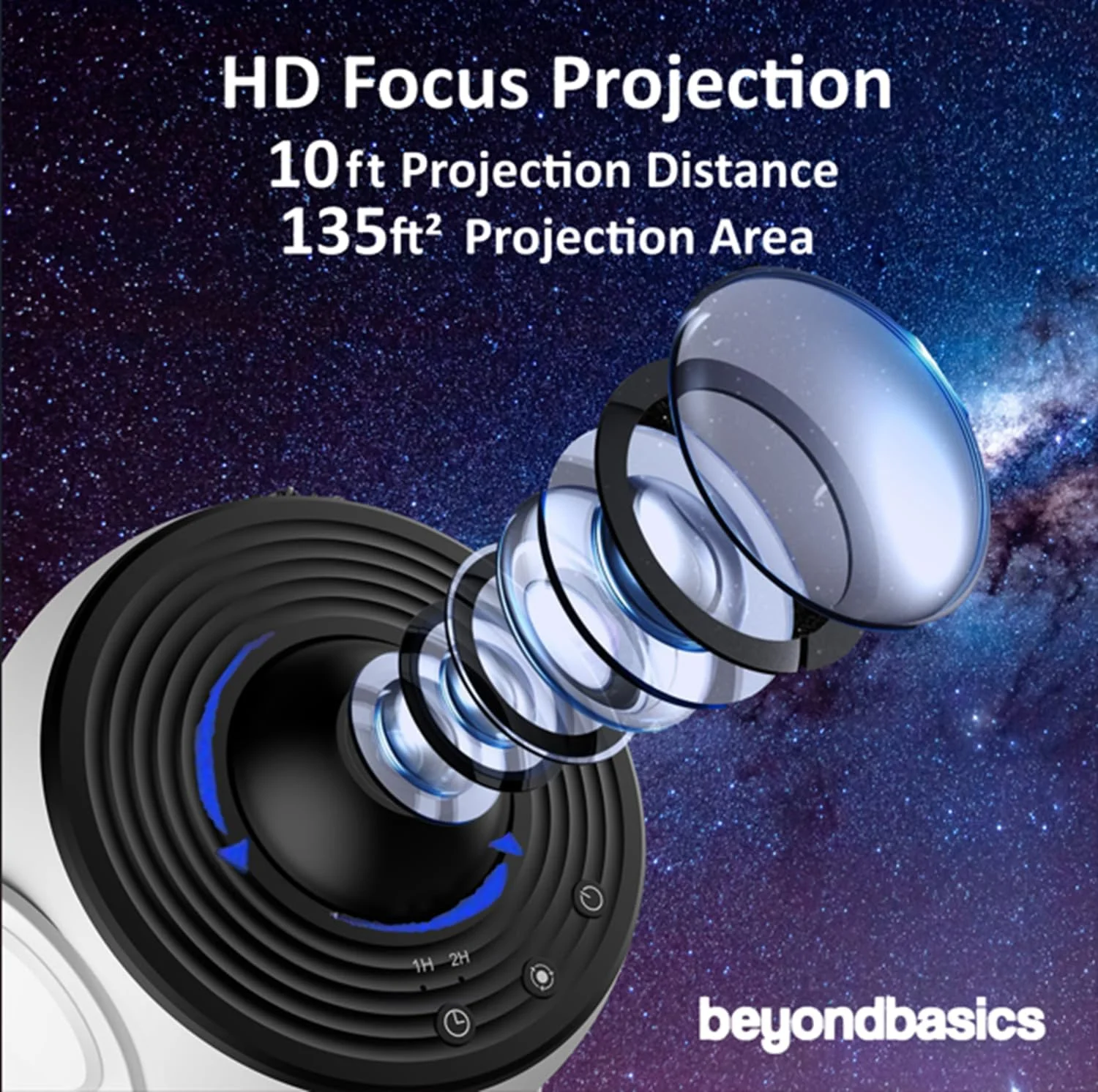 چراغ پروژکتور کهکشان Beyond Basics - قابل تنظیم 360 درجه، 12 دیسک قابل تعویض 4K - آسماننمای خانگی - پروژکتور LED زیبا - پروژکتور ستارهای، هدیه تولد ایدهآل - ارائه سیاره برای کودکان چراغ پروژکتور کهکشان Beyond Basics - قابل تنظیم 360 درجه، 12 دیسک قابل تعویض 4K - آسماننمای خانگی - پروژکتور LED زیبا - پروژکتور ستارهای، هدیه تولد ایدهآل - ارائه سیاره برای کودکان