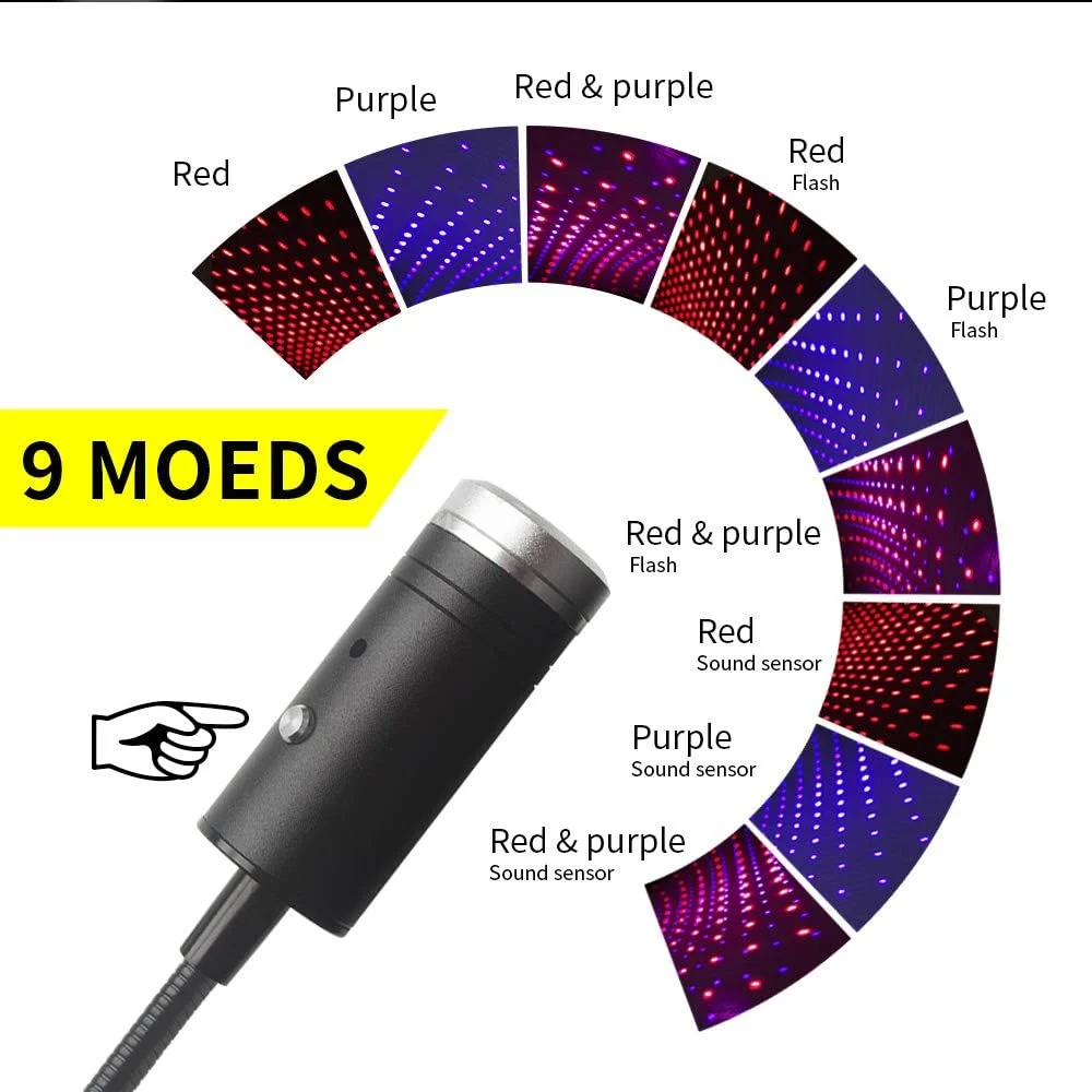 پروژکتور نور ستاره ای مینی 7 حالته برای اتاق خواب و جشن تولد، چراغ سقفی ستاره ای LED USB قرمز و بنفش پروژکتور نور ستاره ای مینی 7 حالته برای اتاق خواب و جشن تولد، چراغ سقفی ستاره ای LED USB قرمز و بنفش