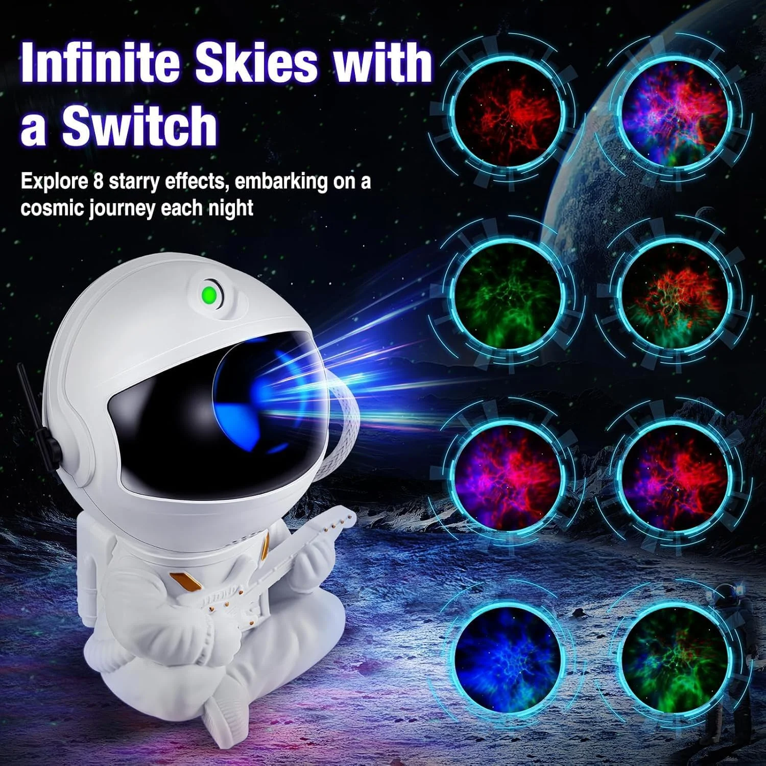 پروژکتور فضانورد کهکشان - چراغ شب سحابی ستاره ای برای کودکان، لامپ سقفی LED با کنترل از راه دور (سفید) پروژکتور فضانورد کهکشان - چراغ شب سحابی ستاره ای برای کودکان، لامپ سقفی LED با کنترل از راه دور (سفید)
