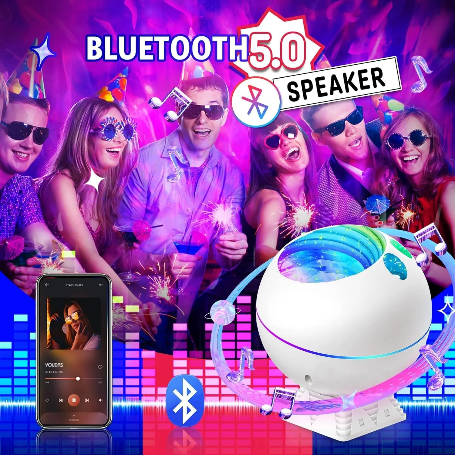 پروژکتور کهکشانی با قابلیت تنظیم 360 درجه، پخش کننده موسیقی، تایمر و بلوتوث، چراغ خواب کودک با نورهای تغییر رنگ دهنده، پروژکتور آسمان شب سحابی برای بزرگسالان و کودکان (سفید) پروژکتور کهکشانی با قابلیت تنظیم 360 درجه، پخش کننده موسیقی، تایمر و بلوتوث، چراغ خواب کودک با نورهای تغییر رنگ دهنده، پروژکتور آسمان شب سحابی برای بزرگسالان و کودکان (سفید)