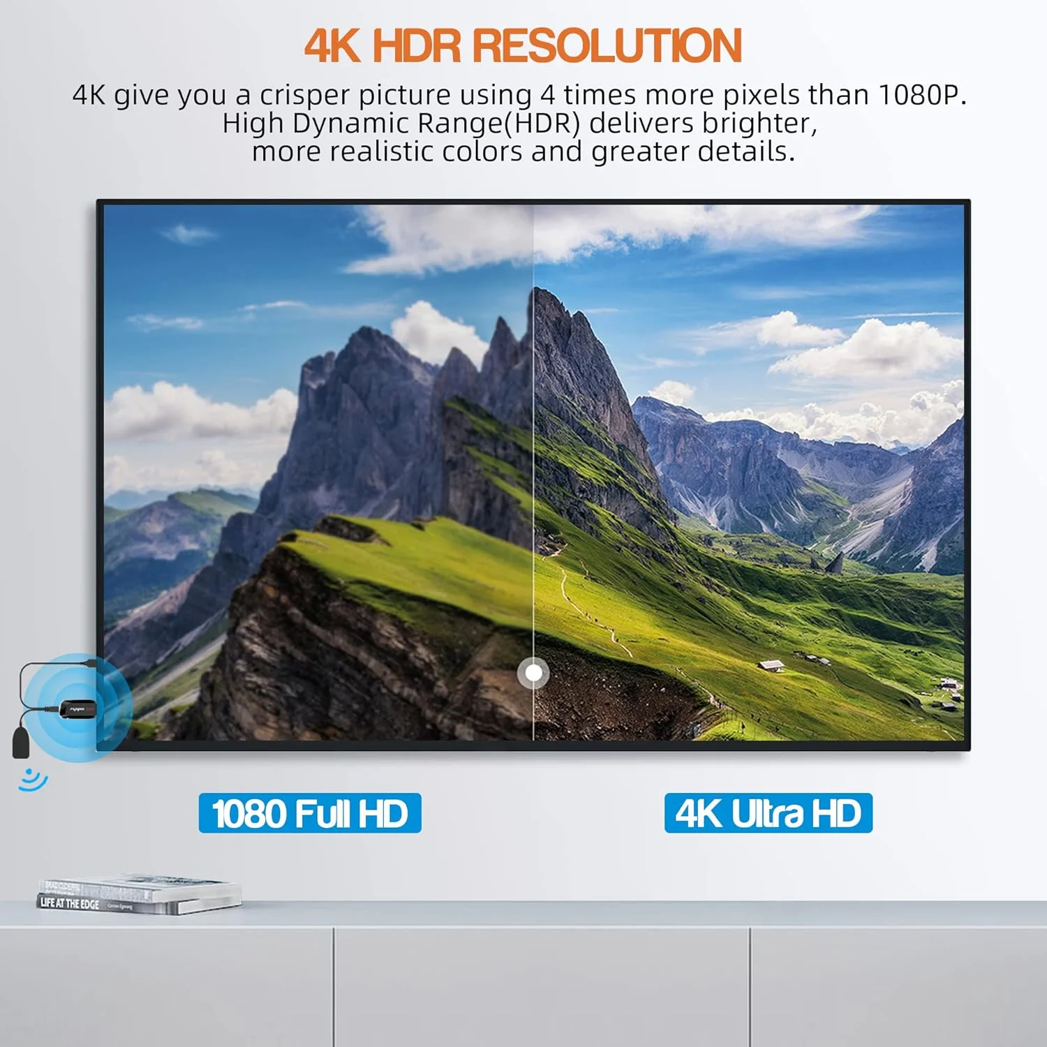 دانگل نمایشگر بی‌سیم 4K Fiyapoo، گیرنده نمایشگر HDMI وای فای، آداپتور دانگل Miracast Airplay برای Mirroring صفحه نمایش از تلفن/پد به تلویزیون/پروژکتور، پشتیبانی از Miracast DLNA AirPlay Netflix