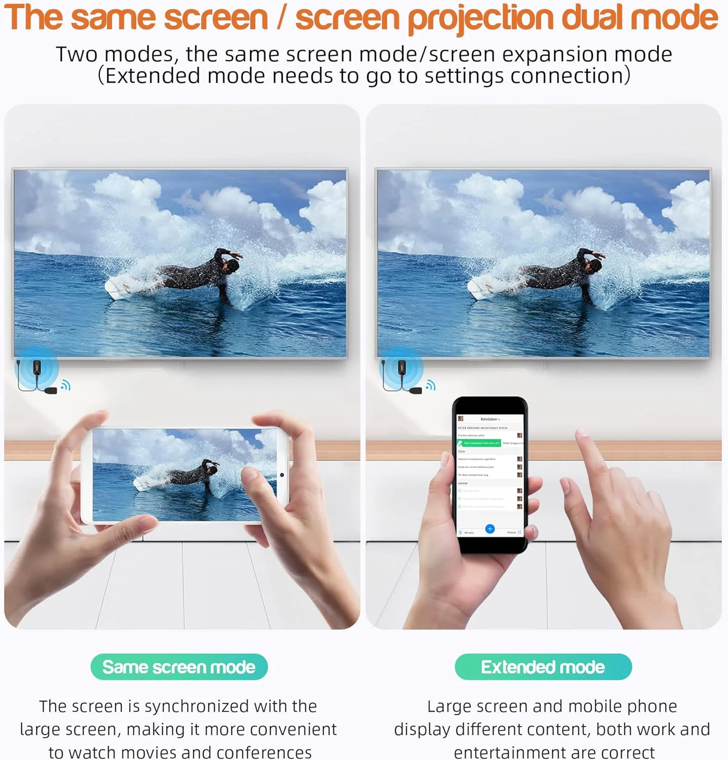 دانگل نمایشگر بی‌سیم 4K Fiyapoo، گیرنده نمایشگر HDMI وای فای، آداپتور دانگل Miracast Airplay برای Mirroring صفحه نمایش از تلفن/پد به تلویزیون/پروژکتور، پشتیبانی از Miracast DLNA AirPlay Netflix