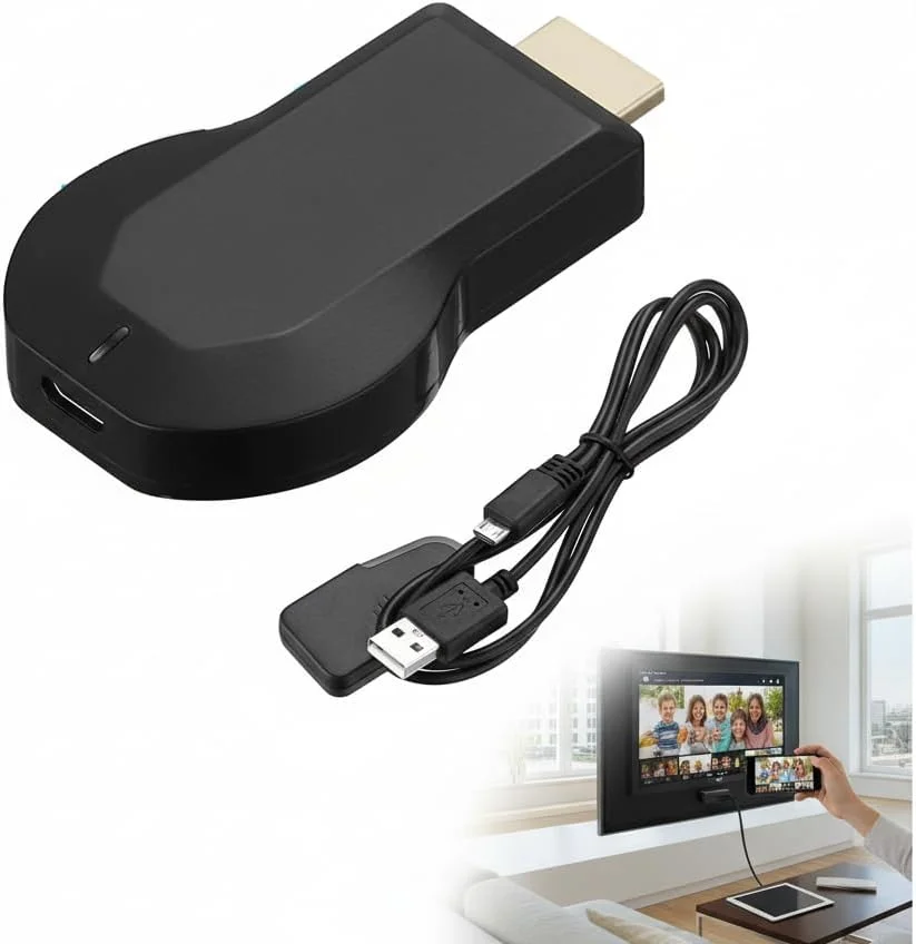 آداپتور نمایشگر بی‌سیم، دانگل آداپتور نمایشگر HDMI بی‌سیم، کلاینت استریمینگ آداپتور انتقال صفحه HDMI برای آیفون/آی‌پد/اندروید به پروژکتور تلویزیون، پشتیبانی از Miracast Airplay، 4K 1080P