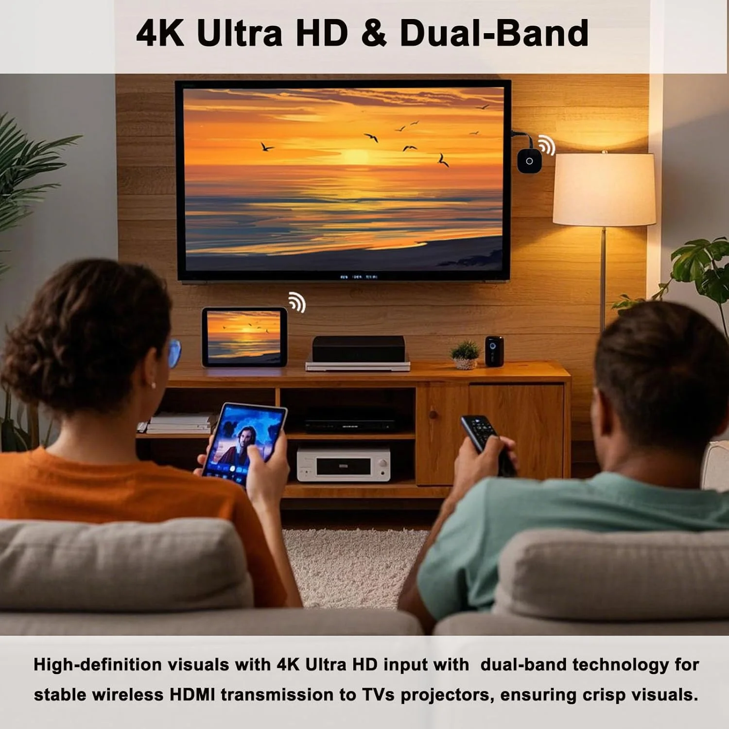 دانگل فرستنده و گیرنده HDMI بیسیم - پخش جریانی دو بانده 4K Ultra HD، اتصال و پخش آسان برای سینمای خانگی، دفتر کار و بازی (iOS/Android/PC/پروژکتور) دانگل فرستنده و گیرنده HDMI بیسیم - پخش جریانی دو بانده 4K Ultra HD، اتصال و پخش آسان برای سینمای خانگی، دفتر کار و بازی (iOS/Android/PC/پروژکتور)