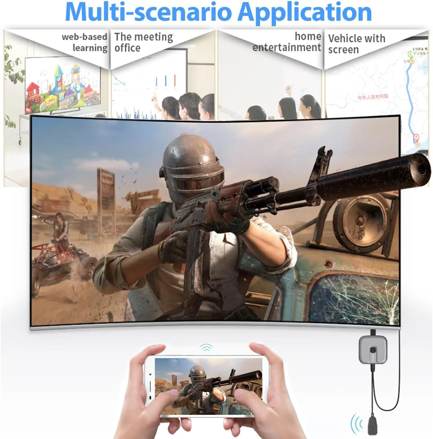 آداپتور HDMI بی‌سیم 1080P، دانگل انتقال تصویر 2.4 گیگاهرتز برای اندروید/IOS/ویندوز/مک، پشتیبانی از Miracast، DLNA، Airplay برای تلویزیون‌ها و پروژکتورها