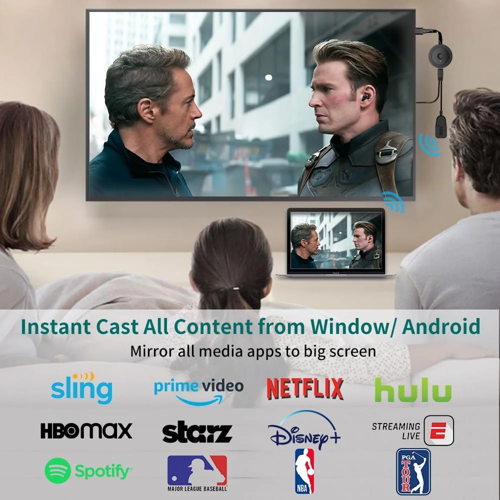 دانگل آداپتور HDMI بی‌سیم 4K 1080P، گیرنده نمایشگر استریم فیلم WiFi برای i-Phone، i-Pad، Android، تبلت، لپ‌تاپ، Windows به HDTV/مانیتور/پروژکتور، سازگار با Miracast، Air Play، DLNA