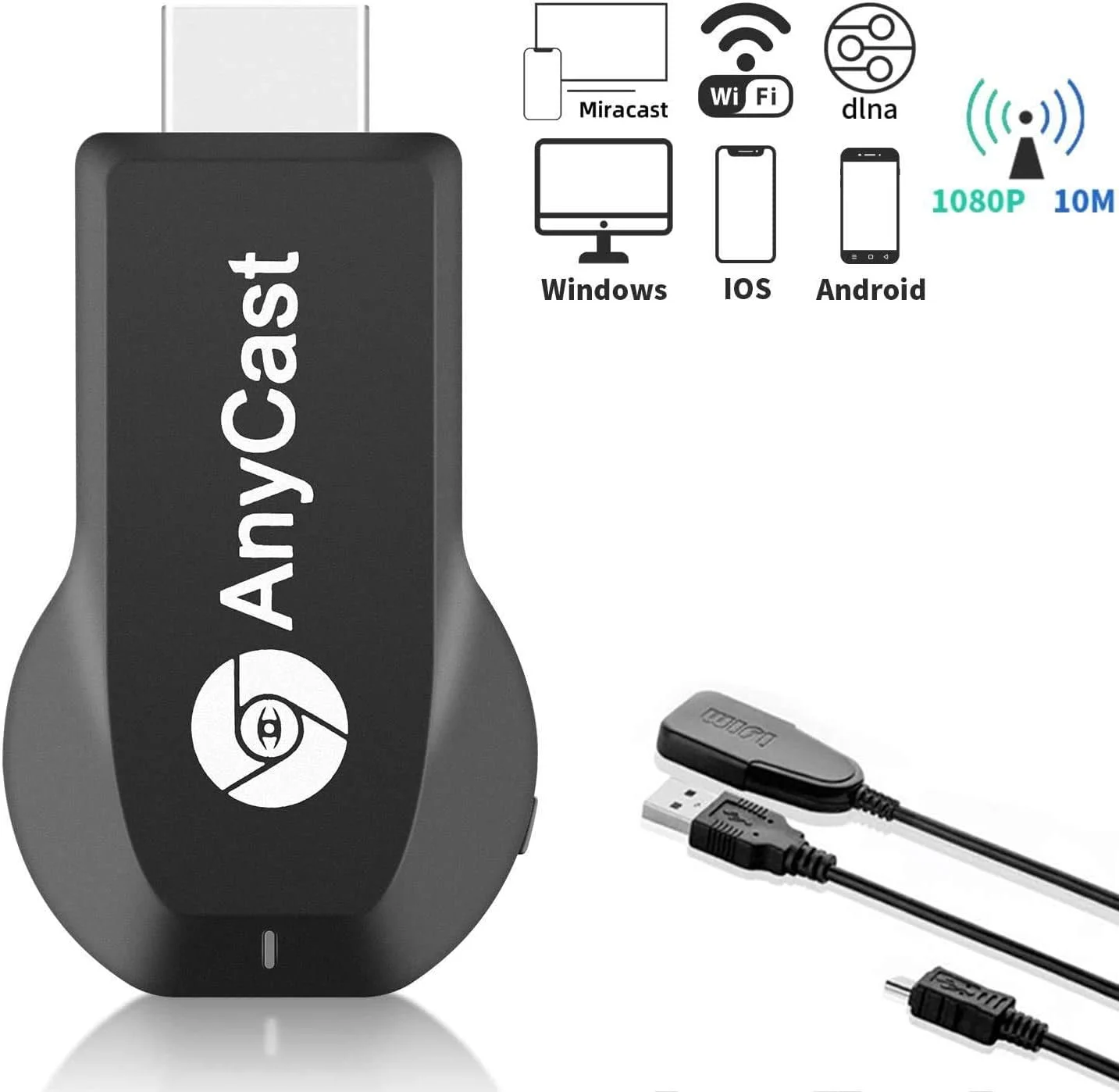 دانگل نمایشگر وای فای، آداپتور نمایشگر HDMI بی سیم 4K، دانگل گیرنده بازتاب صفحه نمایش موبایل 1080P به تلویزیون/پروژکتور سازگار با اندروید مک آی‌اواس ویندوز