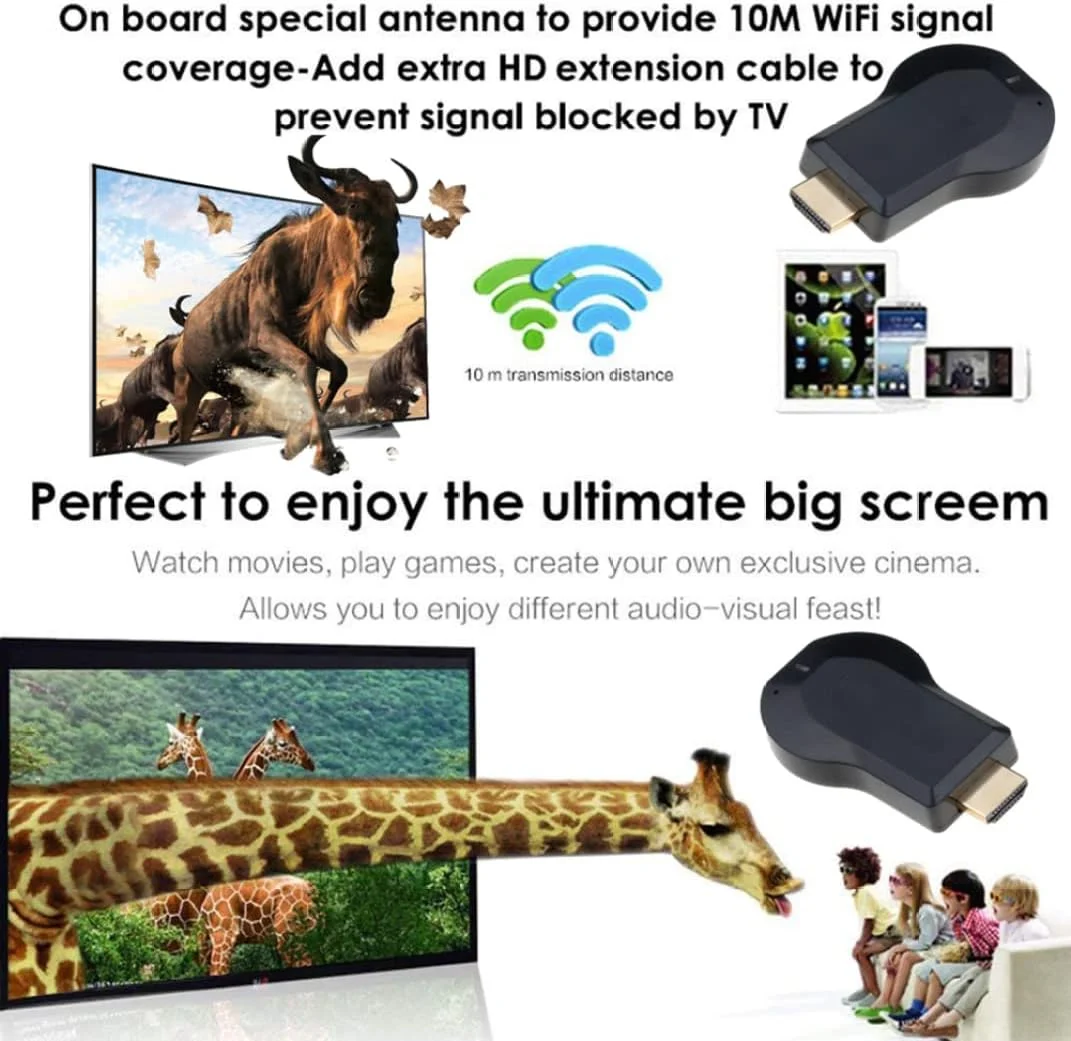 دستگاه نمایشگر بی‌سیم، گیرنده HDMI وای فای، آداپتور انتقال تصویر برای اندروید/آیفون/آی‌پد/ویندوز/میراکست/سیستم عامل به تلویزیون/پروژکتور/مانیتور - مشکی، پروژکتورها