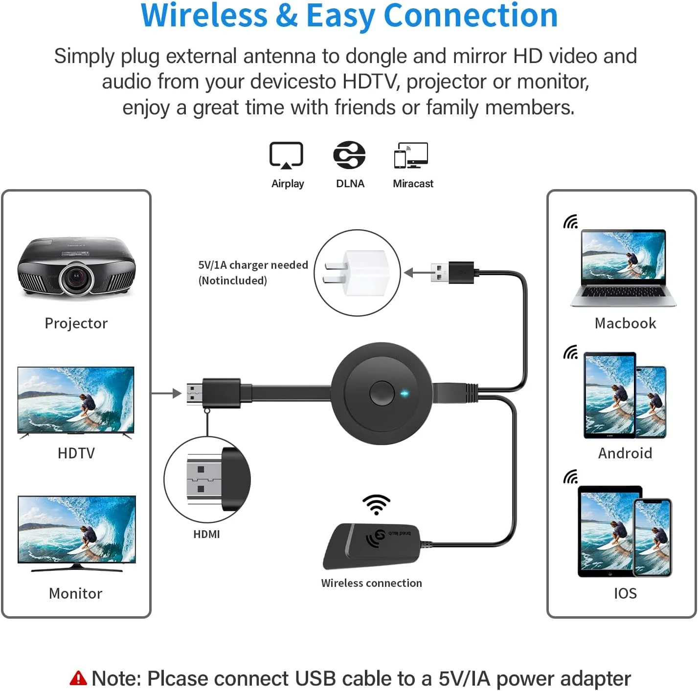 آداپتور HDMI بیسیم DRYMOKINI 4K، دانگل HDMI، دانگل نمایشگر آینه ای، استریم یوتیوب/تیک تاک از آیفون، آیپد، اندروید، تبلت، ویندوز به تلویزیون/مانیتور/پروژکتور، Miracast، Airplay، DLNA آداپتور HDMI بیسیم DRYMOKINI 4K، دانگل HDMI، دانگل نمایشگر آینه ای، استریم یوتیوب/تیک تاک از آیفون، آیپد، اندروید، تبلت، ویندوز به تلویزیون/مانیتور/پروژکتور، Miracast، Airplay، DLNA