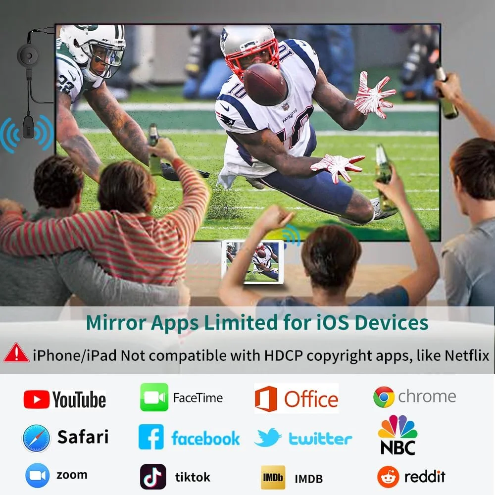 دانگل آداپتور HDMI بی‌سیم 4K 1080P، گیرنده نمایشگر استریم فیلم WiFi برای i-Phone، i-Pad، Android، تبلت، لپ‌تاپ، Windows به HDTV/مانیتور/پروژکتور، سازگار با Miracast، Air Play، DLNA