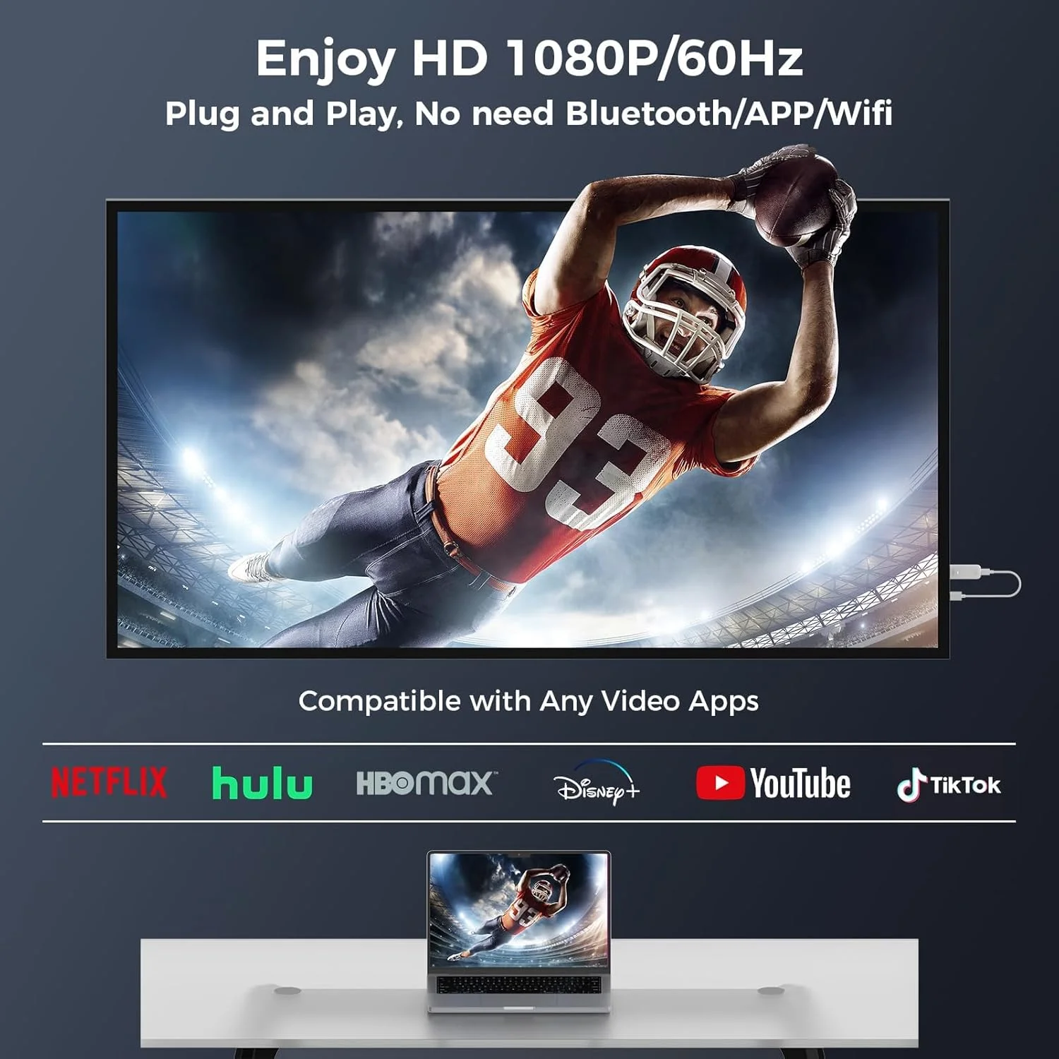 آداپتور دانگل نمایشگر HDMI بی سیم 1080P، توسعه دهنده Screen Mirroring برای iOS/Android/Windows/Mac به HDTV/مانیتور/پروژکتور، آداپتور بی سیم HDMI 5G از AirPlay/Miracast/DLNA پشتیبانی می کند
