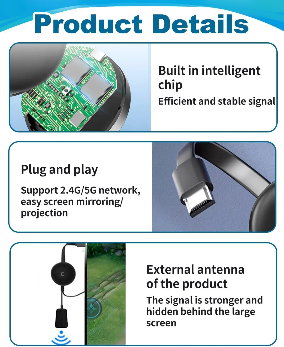 دانگل HDMI 1080P دانگل بی سیم نمایشگر انتقال صفحه نمایش آداپتور نمایشگر بی سیم 5G برای تلویزیون، اندروید/iOS/ویندوز/مک پشتیبانی از Miracast، DLNA، Airplay