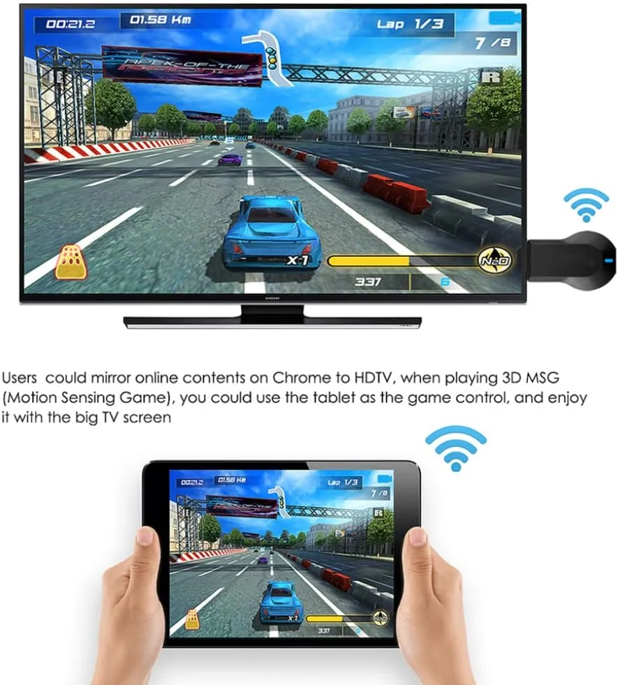 دستگاه نمایشگر بی‌سیم، گیرنده HDMI وای فای، آداپتور انتقال تصویر برای اندروید/آیفون/آی‌پد/ویندوز/میراکست/سیستم عامل به تلویزیون/پروژکتور/مانیتور - مشکی، پروژکتورها