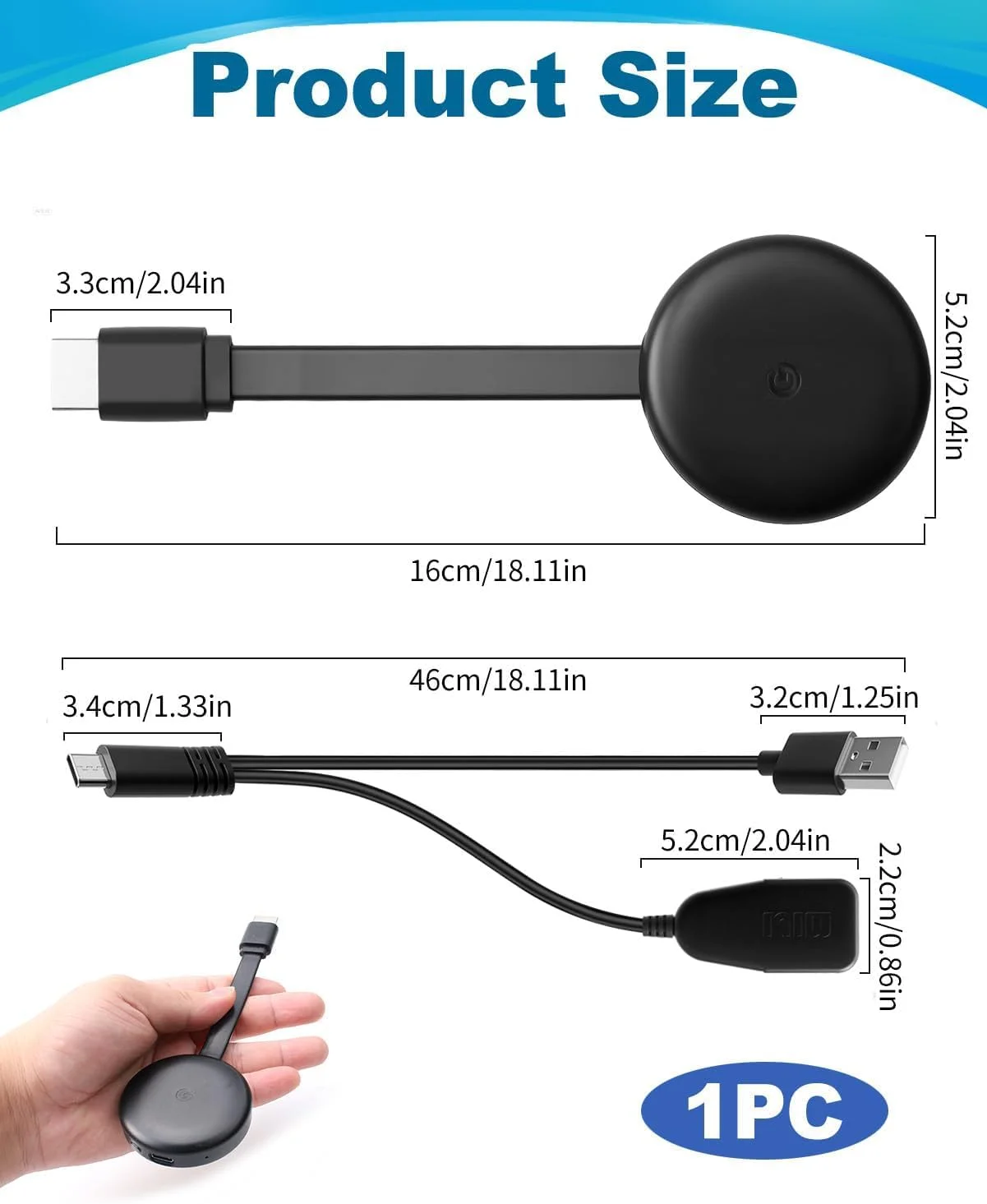 دانگل HDMI 1080P دانگل بی سیم نمایشگر انتقال صفحه نمایش آداپتور نمایشگر بی سیم 5G برای تلویزیون، اندروید/iOS/ویندوز/مک پشتیبانی از Miracast، DLNA، Airplay