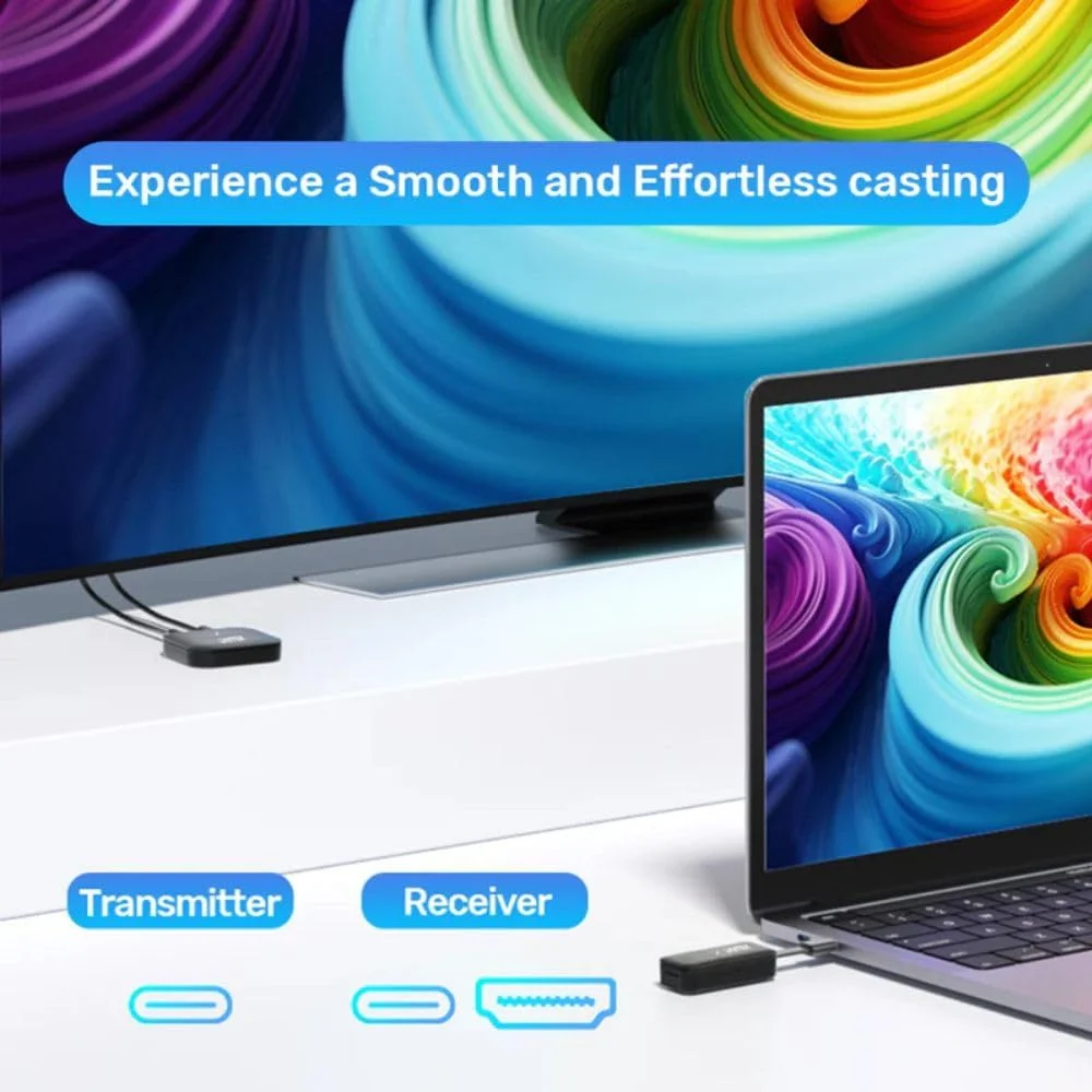 کیت نمایشگر HDMI بیسیم Unitek، آنتن دوگانه 2.4G+5G، فرستنده و گیرنده USB-C، مشکی کیت نمایشگر HDMI بیسیم Unitek، آنتن دوگانه 2.4G+5G، فرستنده و گیرنده USB-C، مشکی