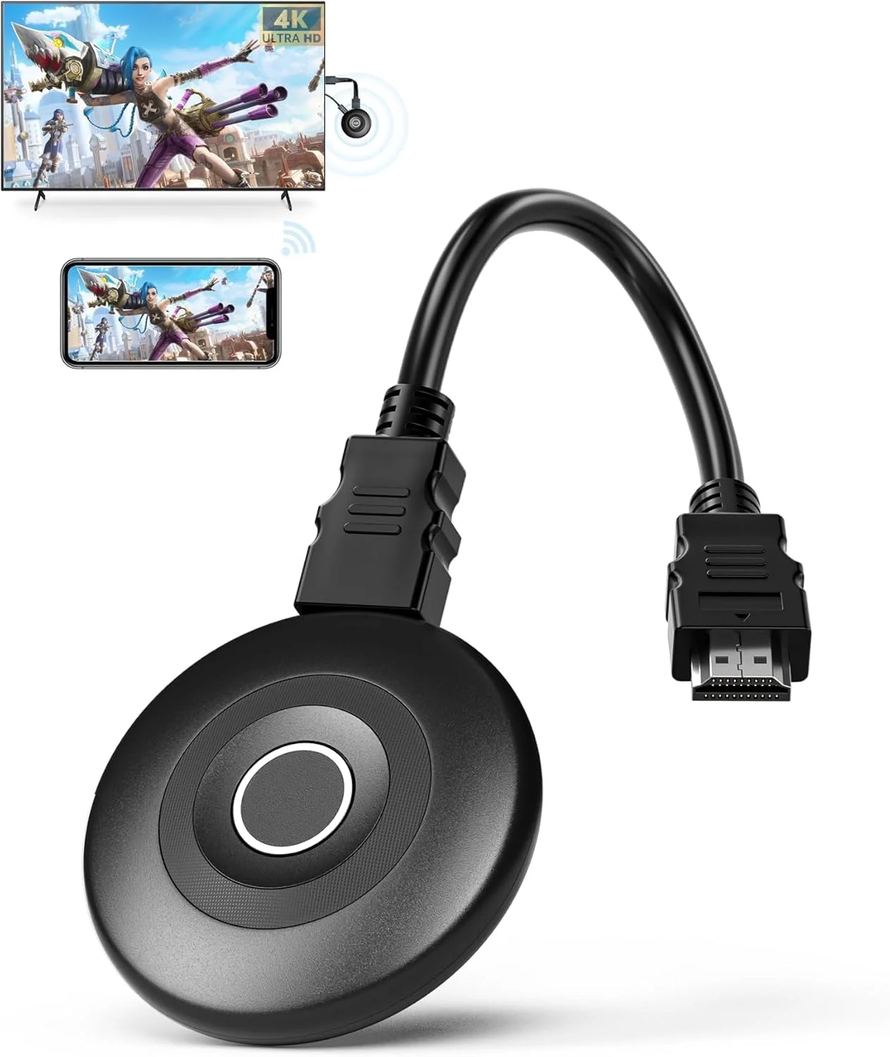 دانگل آداپتور HDMI بی‌سیم 4K، آداپتور نمایشگر HDMI وای‌فای Miracast 2.4/5G، دانگل وای‌فای انتقال تصویر بی‌سیم صدا و تصویر برای گوشی‌های i-OS، اندروید، آیپد، Airplay، DLNA، Miracast، MacOS، ویندوز به تلویزیون و پروژکتور