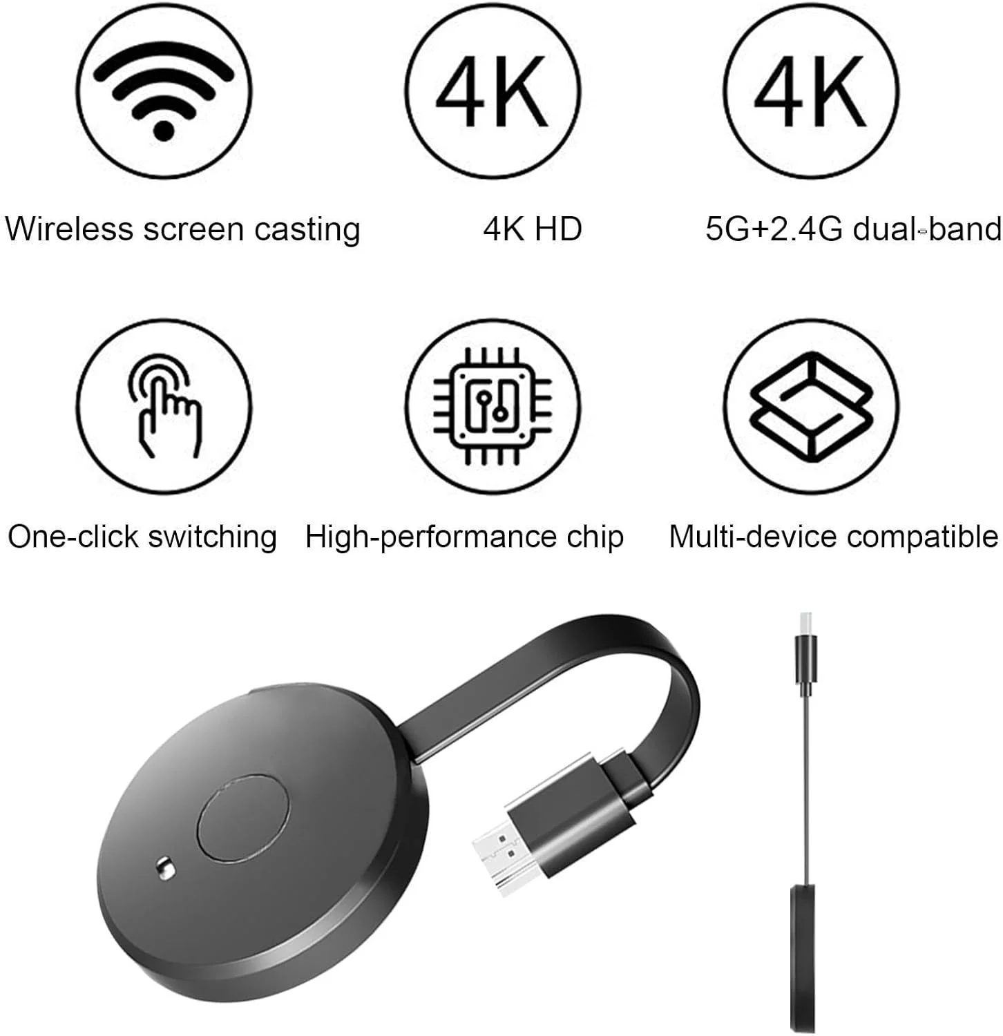 دانگل نمایشگر بی‌سیم - آداپتور انتقال تصویر 2.4G/5G برای برنامه - انتقال تصویر از تلفن هوشمند به تلویزیون HD، پروژکتور، دستگاه پخش بی‌سیم HD برای لپ‌تاپ، کامپیوتر، تلفن هوشمند