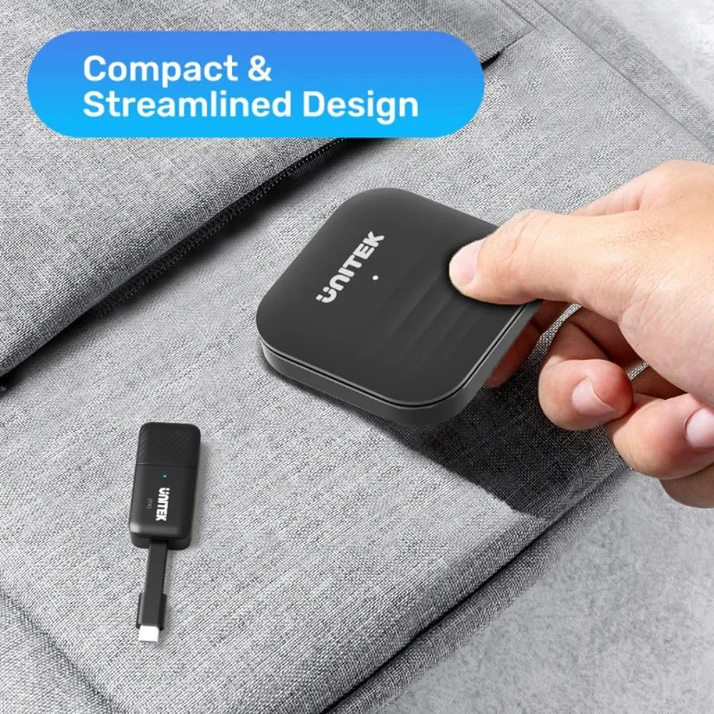 کیت نمایشگر HDMI بیسیم Unitek، آنتن دوگانه 2.4G+5G، فرستنده و گیرنده USB-C، مشکی کیت نمایشگر HDMI بیسیم Unitek، آنتن دوگانه 2.4G+5G، فرستنده و گیرنده USB-C، مشکی