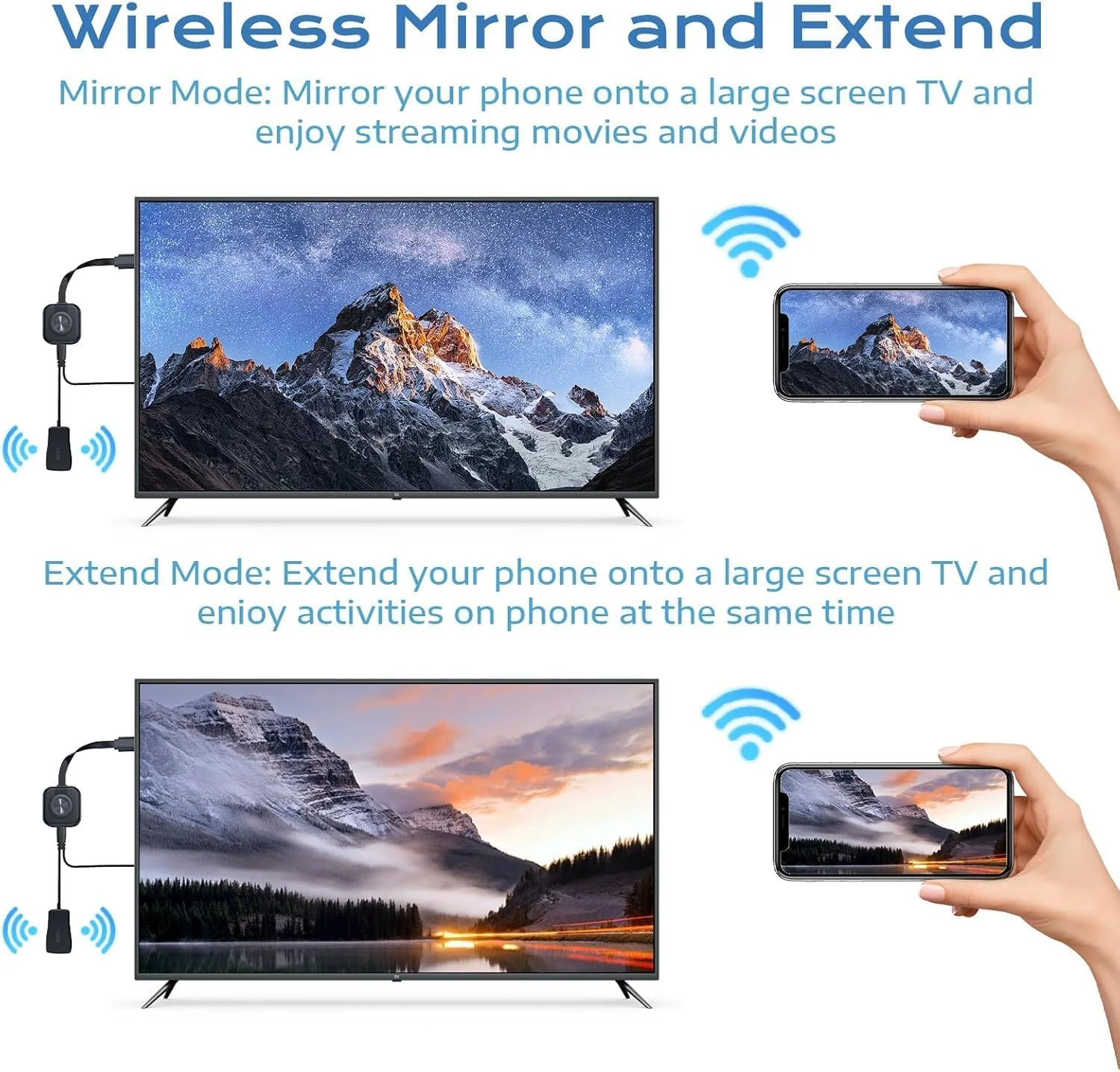 دانگل آداپتور HDMI بی‌سیم، دانگل نمایشگر بی‌سیم 4K برای تلویزیون، دانگل HDMI Miracast HiFi فول اچ‌دی، پخش ویدیو از صفحه نمایش اندروید/OS/ویندوز/مک OS لپ‌تاپ، تلفن، تبلت، کامپیوتر، مانیتور HDTV