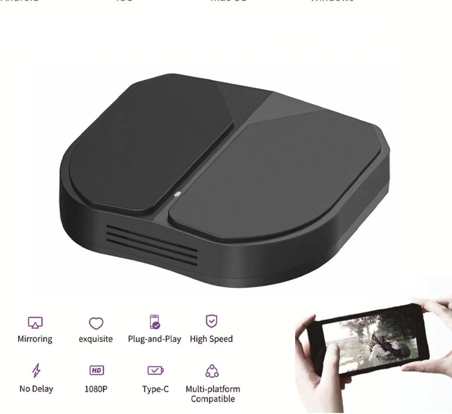 آداپتور نمایشگر بی‌سیم HDMI، گیرنده نمایشگر بی‌سیم سیمی 1080P با پشتیبانی از WiFi و حالت سیمی USB برای ویندوز، اندروید، iOS، برای بازی و جلسات