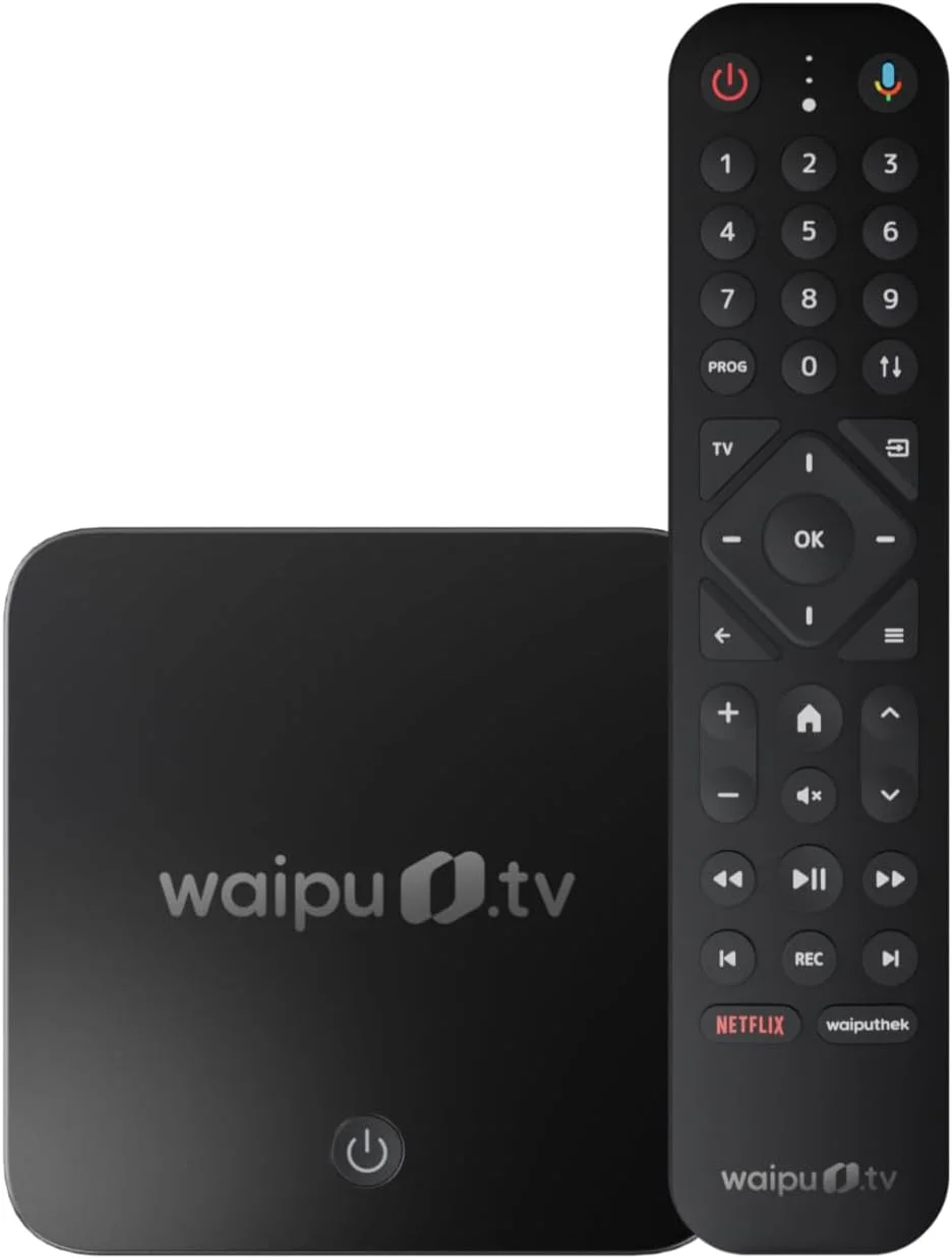 waipu.tv Box | شامل کنترل از راه دور با نور پس زمینه | تلویزیون از طریق WiFi | LAN | HDMI | 4K | HDR10+ | Dolby Vision | Dolby Atmos | کوپن برای 3 ماه 300 ایستگاه تلویزیونی و 40000 فیلم و سریال