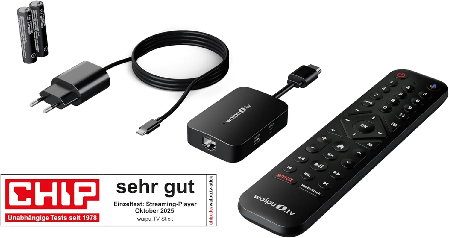 استیک waipu.tv (نسل دوم) | شامل ریموت کنترل با دکمه های شماره گیری سریع و نور پس زمینه | تلویزیون از طریق Wi-Fi | LAN | HDMI | 4K | HDR10+ | Dolby Atmos | کوپن برای 3 ماه پرفکت پلاس استیک waipu.tv (نسل دوم) | شامل ریموت کنترل با دکمه های شماره گیری سریع و نور پس زمینه | تلویزیون از طریق Wi-Fi | LAN | HDMI | 4K | HDR10+ | Dolby Atmos | کوپن برای 3 ماه پرفکت پلاس