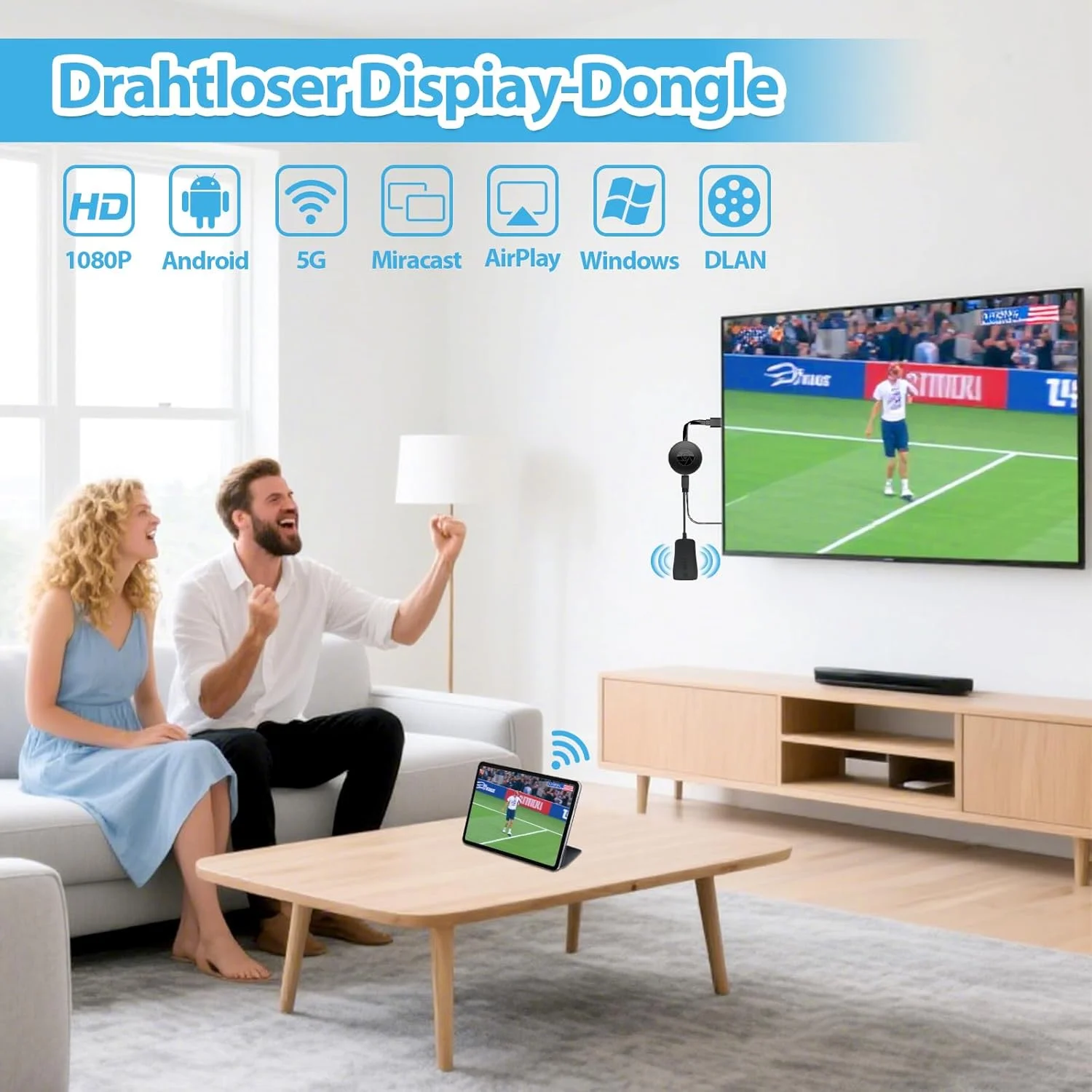 آداپتور HDMI بی سیم 1080P HD با قابلیت اتصال به وای فای 5G، سازگار با Airplay/Miracast/DLNA برای آیفون/آیپد/اندروید/ویندوز/مک - اتصال آسان، انتقال فوری HDTV برای تلویزیون/پروژکتور