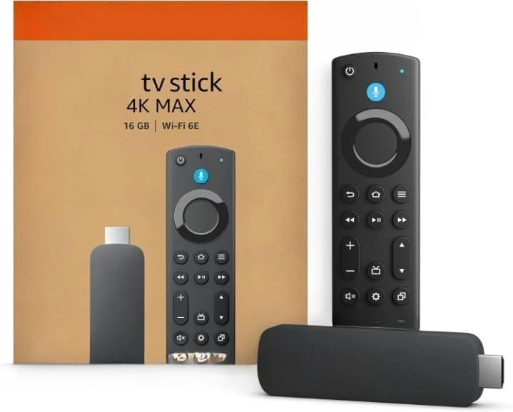 فایر تی وی استیک 4K MAX نسخه جدید 2025 گلوبال ادیشن با 16 گیگابایت حافظه داخلی (نسل دوم ریموت و نسل دوم دستگاه با وای فای 6) با ریموت الکسا