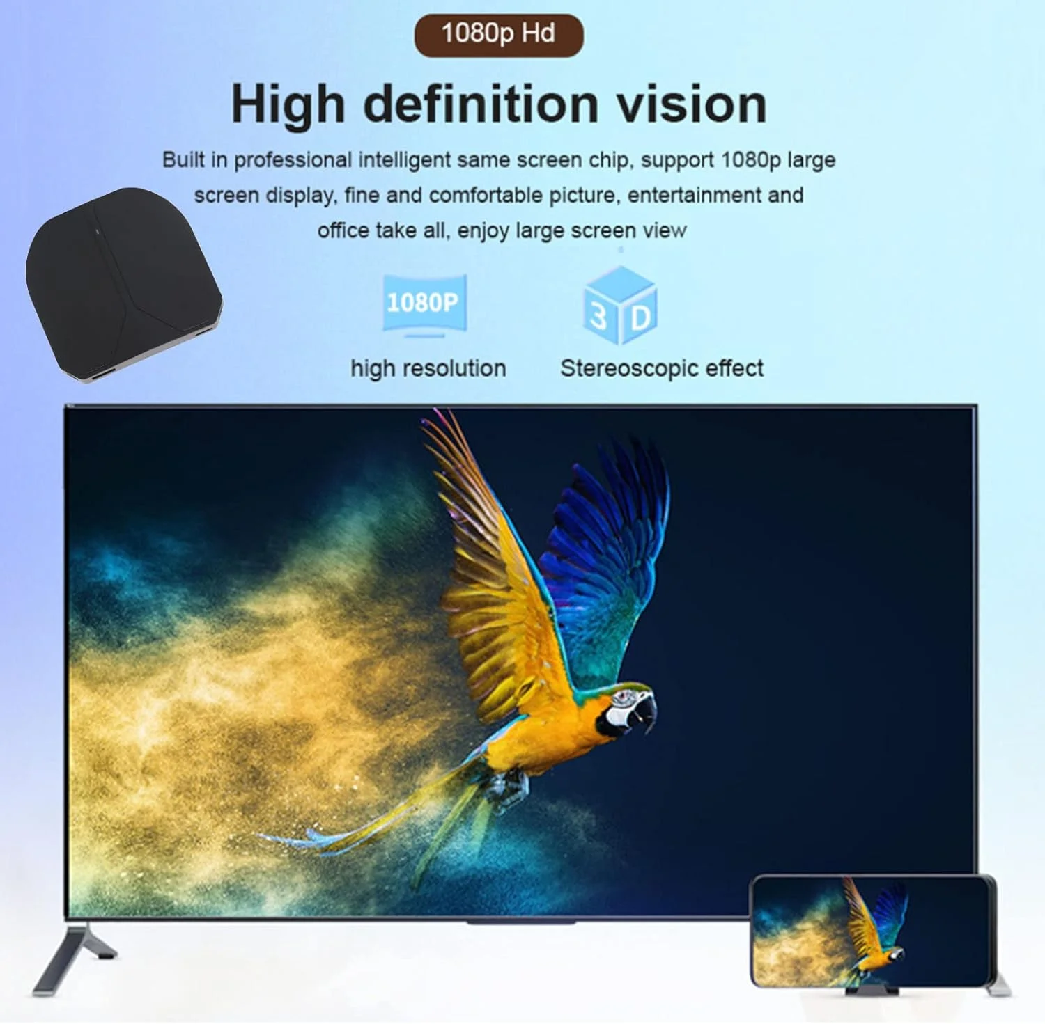 آداپتور نمایشگر بی‌سیم HDMI، گیرنده نمایشگر بی‌سیم سیمی 1080P با پشتیبانی از WiFi و حالت سیمی USB برای ویندوز، اندروید، iOS، برای بازی و جلسات