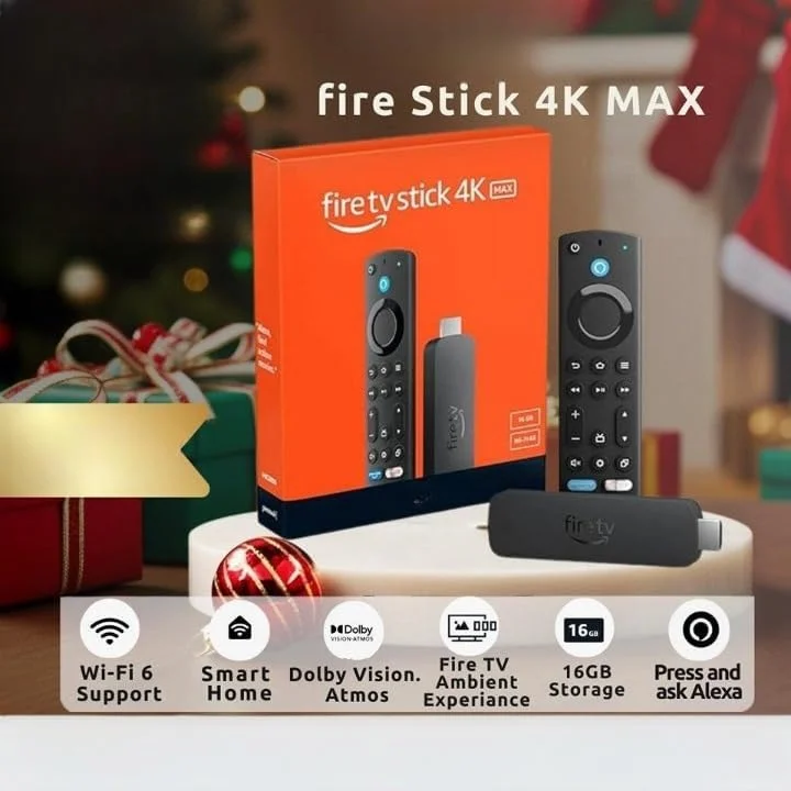 فایر تی وی استیک 4K MAX نسخه جدید 2025 گلوبال با 16 گیگابایت حافظه داخلی (نسل سوم ریموت و نسل دوم دستگاه با وای فای 6) با ریموت الکسا فایر تی وی استیک 4K MAX نسخه جدید 2025 گلوبال با 16 گیگابایت حافظه داخلی (نسل سوم ریموت و نسل دوم دستگاه با وای فای 6) با ریموت الکسا