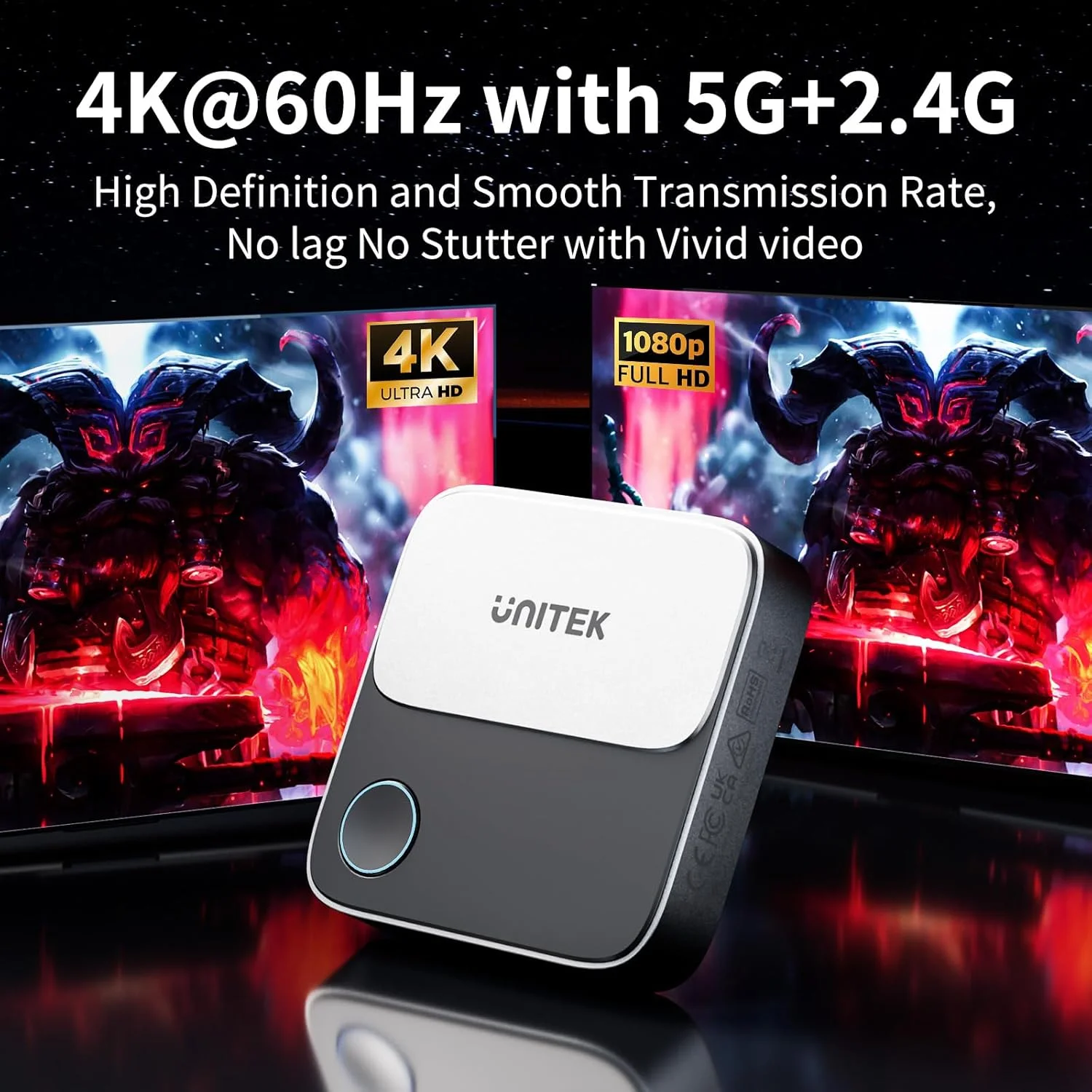 دانگل آداپتور نمایشگر HDMI بی سیم Unitek، گیرنده Screen Mirroring، 2.4G/5G، دستگاه پخش 4K برای تلویزیون، آداپتور/اکستندر Screen Mirroring برای پخش ویدئو به مانیتور از Mac iOS Android Windows