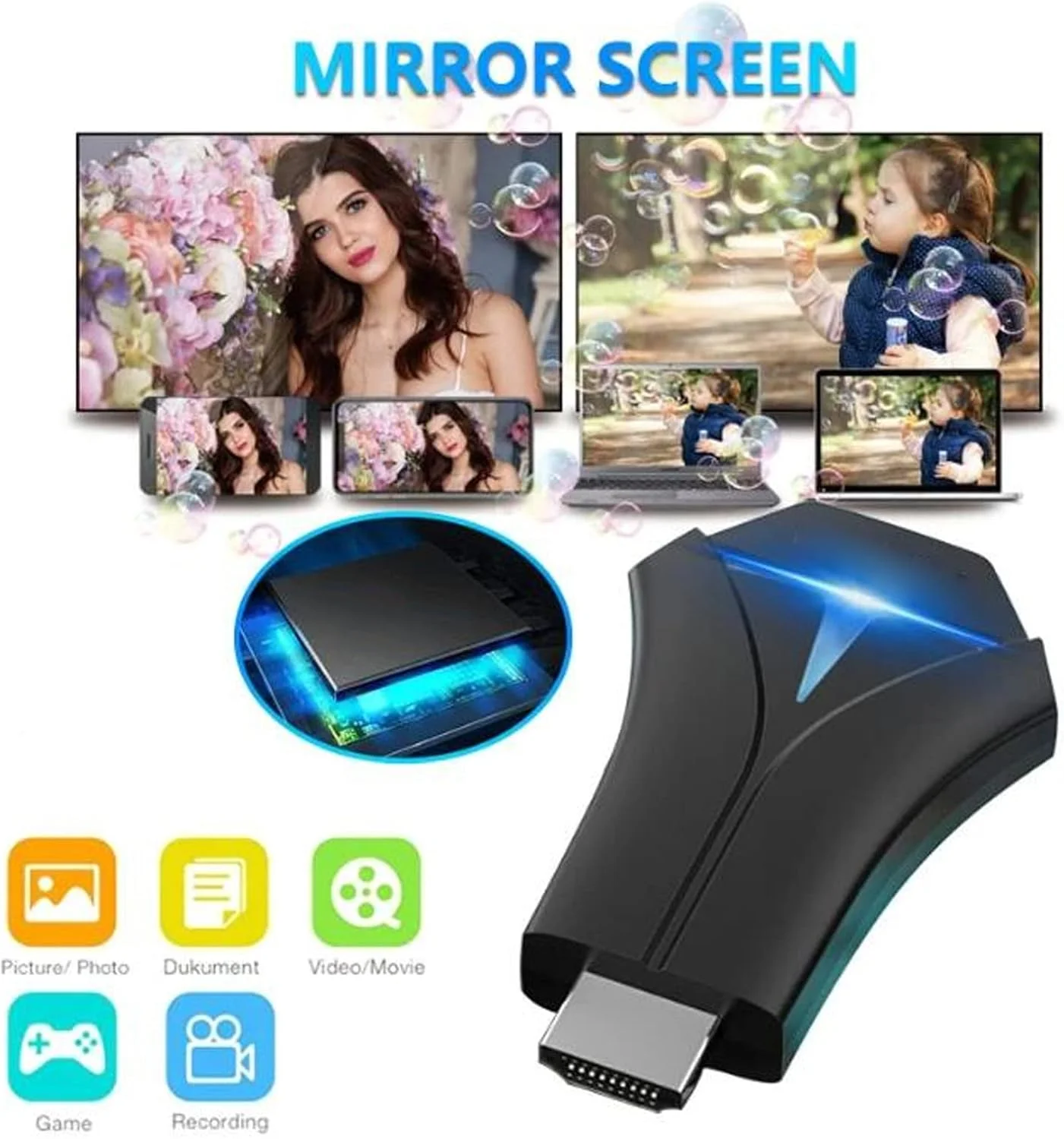 آداپتور نمایشگر بی‌سیم HDMI Vbestlife، گیرنده بازتاب صفحه نمایش موبایل WiFi 1080P برای Miracast، DLNA، Airplay، بازتاب Airplay