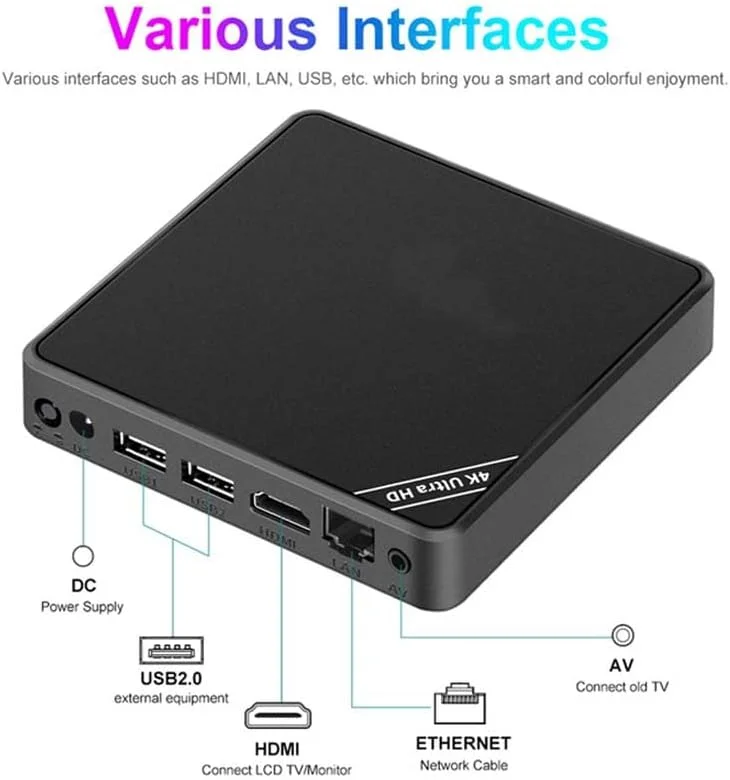 باکس کامپیوتر 4K Ultra HD، رم 8 گیگابایت، رام 128 گیگابایت، HDR10+، WiFi 6، بلوتوث 5.2، ریموت کنترل صوتی