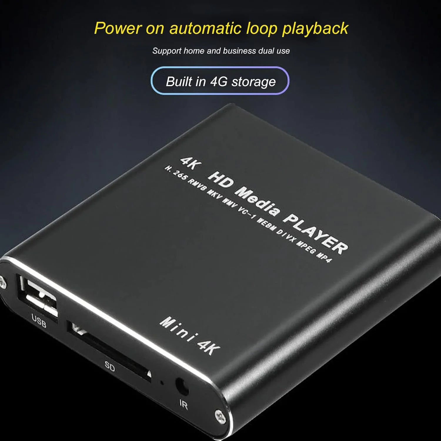 پخش کننده ویدئو HD، پخش کننده رسانه دیجیتال MP28 با کیفیت 4K و رزولوشن 3840 x 2160 و نرخ 30 هرتز، 4 گیگابایت، پخش کننده رسانه کوچک HDMI/AV/USB/کارت های حافظه (دوشاخه آمریکایی)