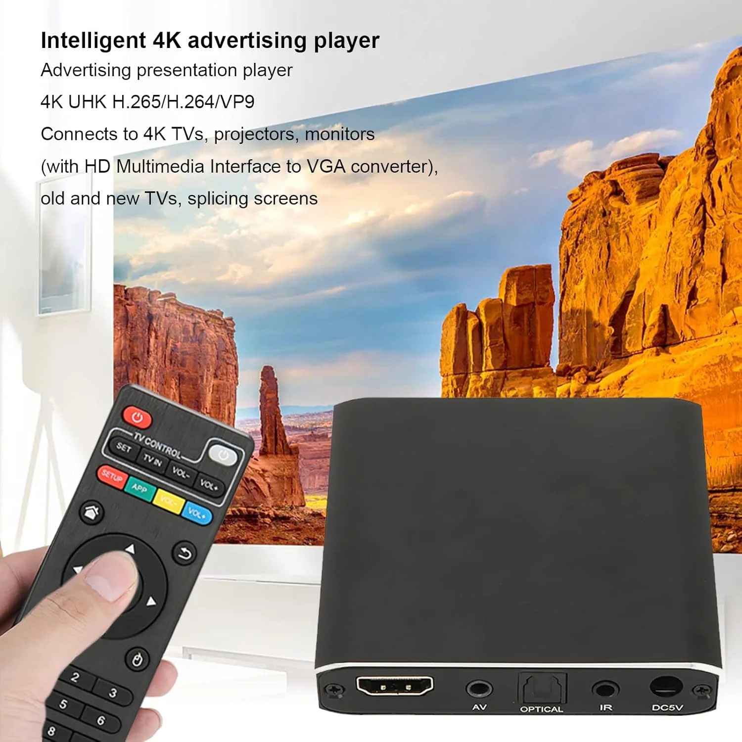 پخش کننده رسانه دیجیتال 4K UltraHD، پخش ویدیوهای 4K 60fps، پخش کننده رسانه 4K 10Bit H.264/h.265 با کنترل از راه دور برای پروژکتور مانیتور تلویزیون 4K، اتصال و پخش (دوشاخه آمریکایی)