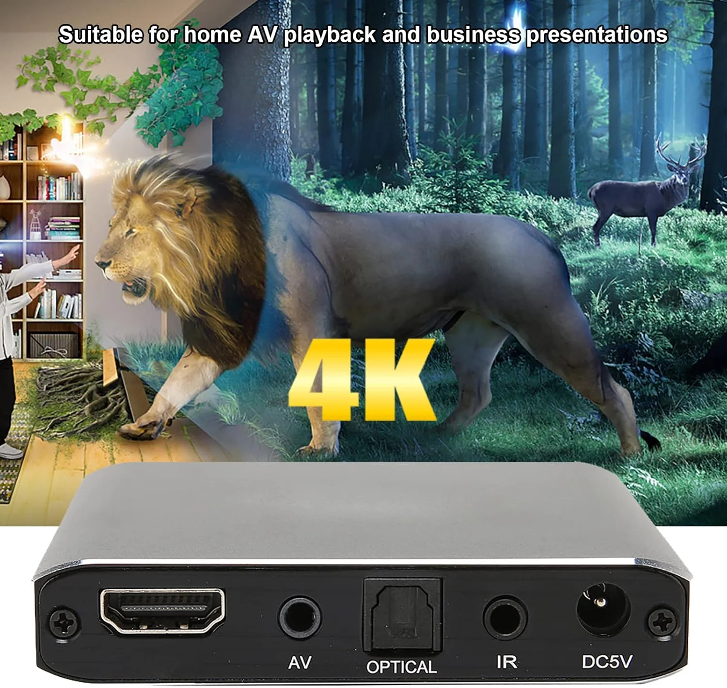 پخش کننده رسانه دیجیتال 4K UltraHD، پخش ویدیوهای 4K 60fps، پخش کننده رسانه 4K 10Bit H.264/h.265 با کنترل از راه دور برای پروژکتور مانیتور تلویزیون 4K، اتصال و پخش (دوشاخه آمریکایی)