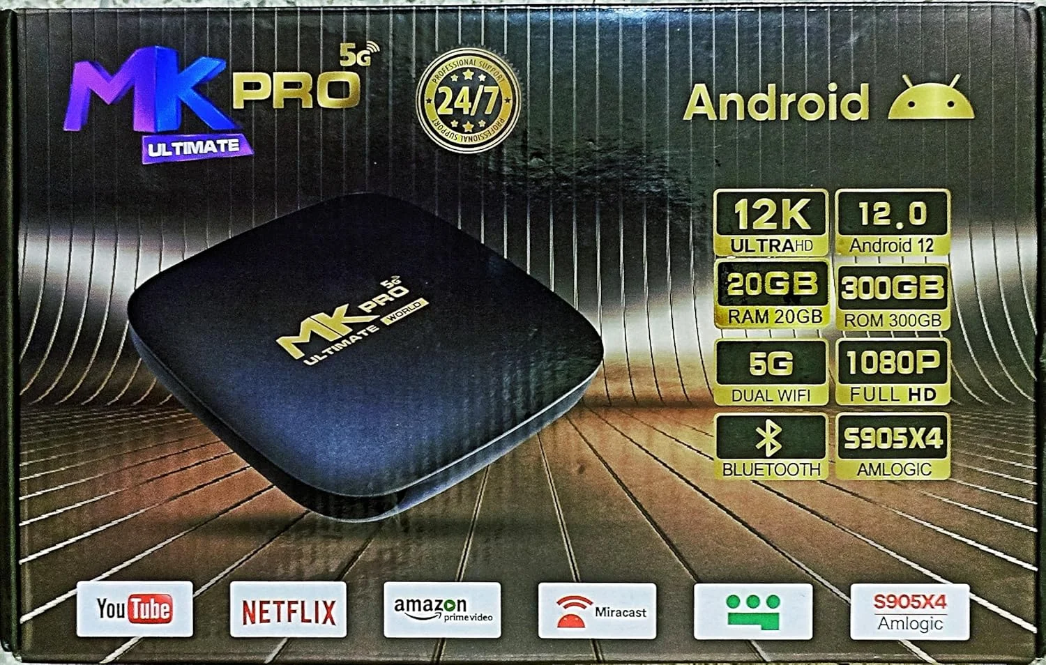 اندروید باکس MK Pro Ultimate 5G، کیفیت 12K UltraHD، رم 20 گیگابایت، حافظه داخلی 300 گیگابایت، اندروید 12، وای فای دوگانه، کیفیت 1080P Full HD، بلوتوث
