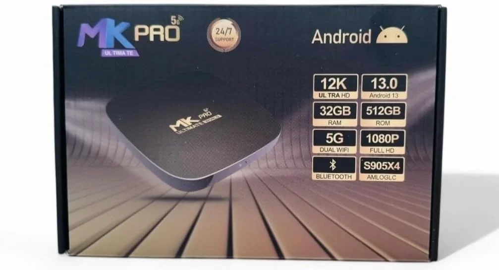 اندروید باکس MK Pro Ultimate 5G مدل 2025 (ویرایش ipl) کیفیت 12K UltraHD، رم 32 گیگابایت/حافظه داخلی 512 گیگابایت/اندروید 13 کانال های HD رایگان