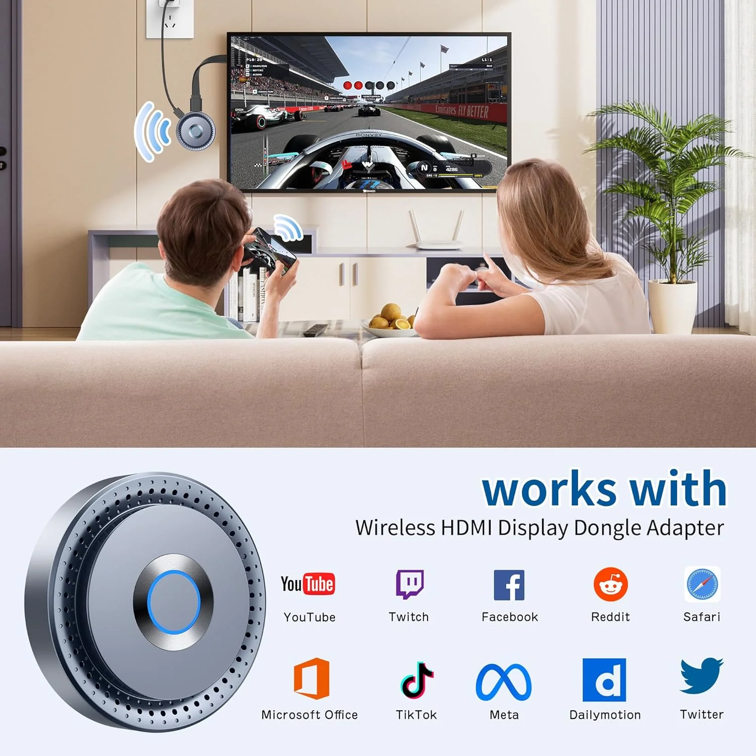 دانگل آداپتور نمایشگر HDMI بی سیم TPUFO، فرستنده بی سیم، توسعه دهنده بی سیم HDMI ویدئو/صوتی/فایل رسانه ای استریم از لپ تاپ، رایانه شخصی، تلفن هوشمند به پروژکتور مانیتور HDTV