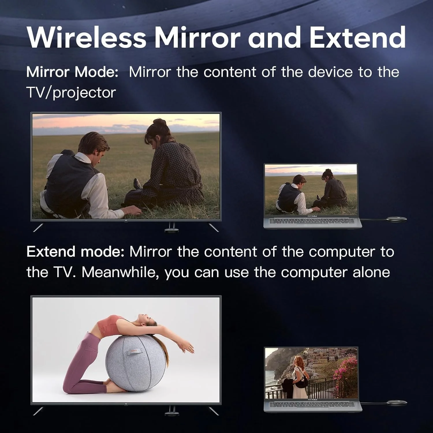 فرستنده و گیرنده HDMI بی‌سیم توبو 4K، توسعه دهنده بی‌سیم HDMI فایل صوتی و تصویری رسانه استریمینگ، برد بلند 50 متری 165FT، پخش ویدیو و صدا از لپ‌تاپ کامپیوتر به مانیتور (TD-1213H، مشکی)